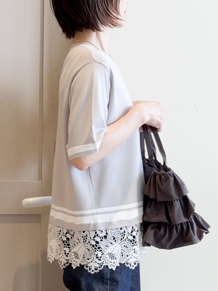 yamakoさんの「grove｜【シリーズ累計36万枚／UVカット・ひんやり・洗濯機OK】やわらかドライタッチレースドッキングニット」を使ったコーディネート