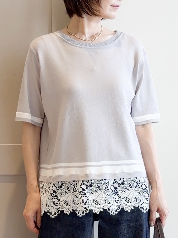 yamakoさんの「grove｜【シリーズ累計36万枚／UVカット・ひんやり・洗濯機OK】やわらかドライタッチレースドッキングニット」を使ったコーディネート