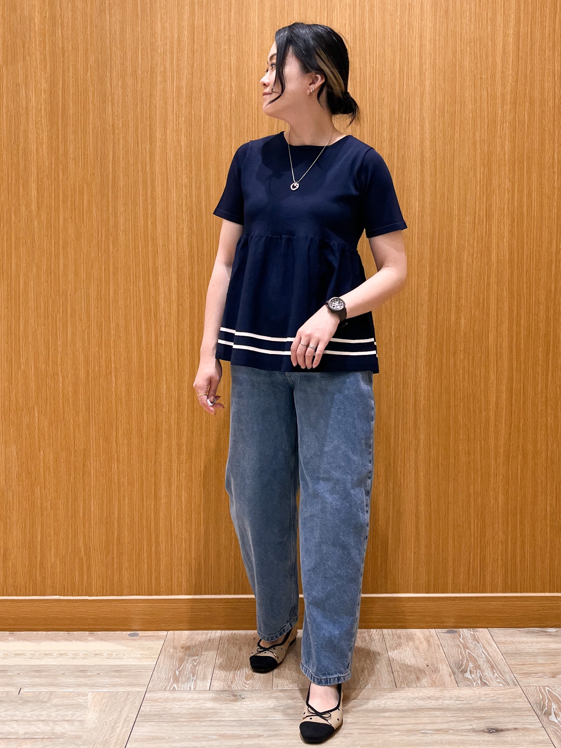 aさんの「OPAQUE.CLIP｜【UVケア】裾ラインペプラムニット《洗濯機OK》」を使ったコーディネート