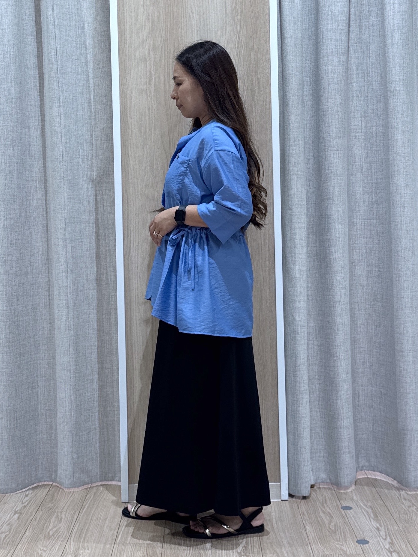 sachiさんの「grove｜5分袖ver登場！【体型カバー・洗える】シアーサファリシャツジャケット」を使ったコーディネート