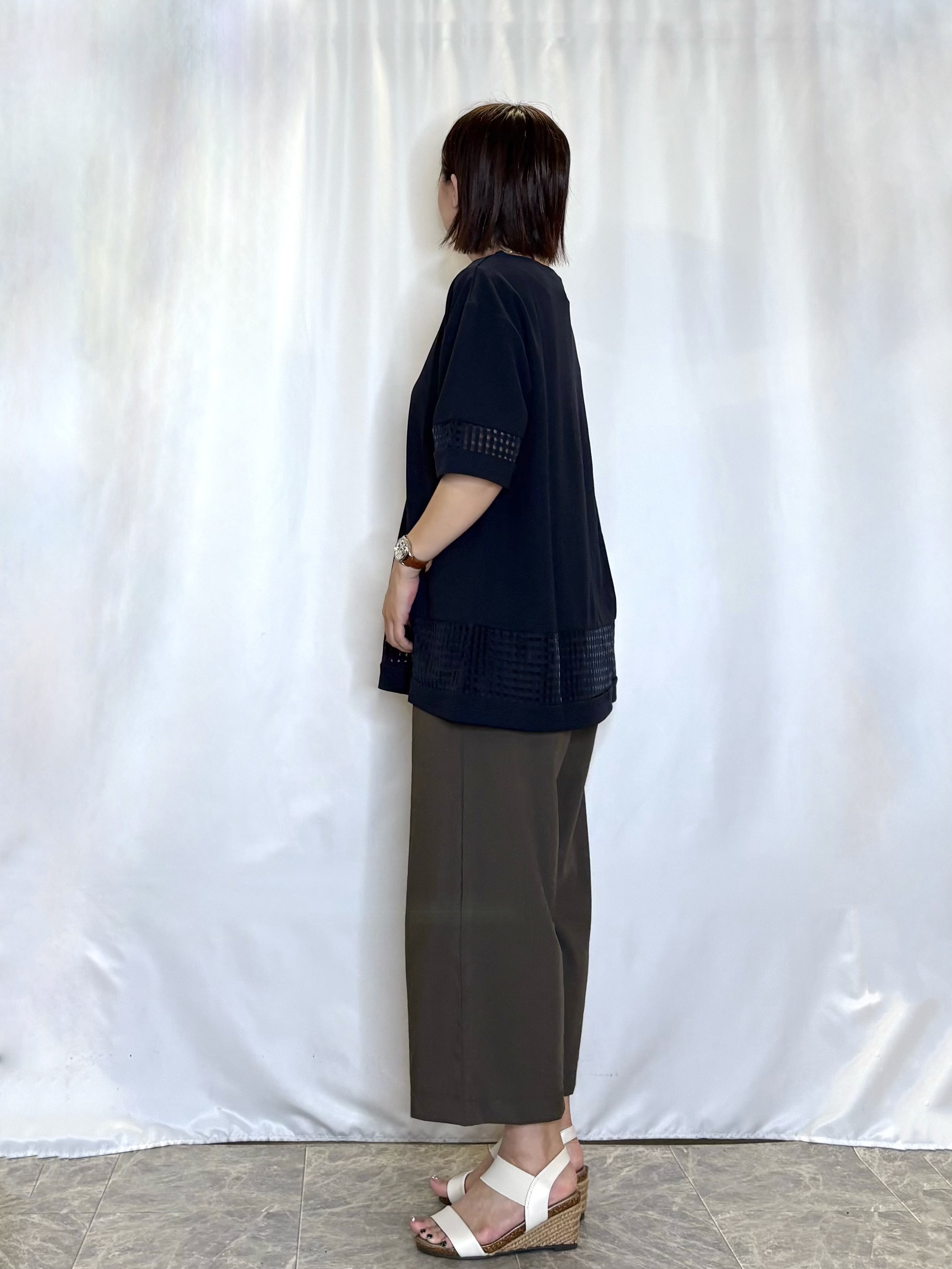 ネリさんの「SHOO･LA･RUE｜【S-LL】上品に体型カバー 大人のシアーチェックチュニック」を使ったコーディネート