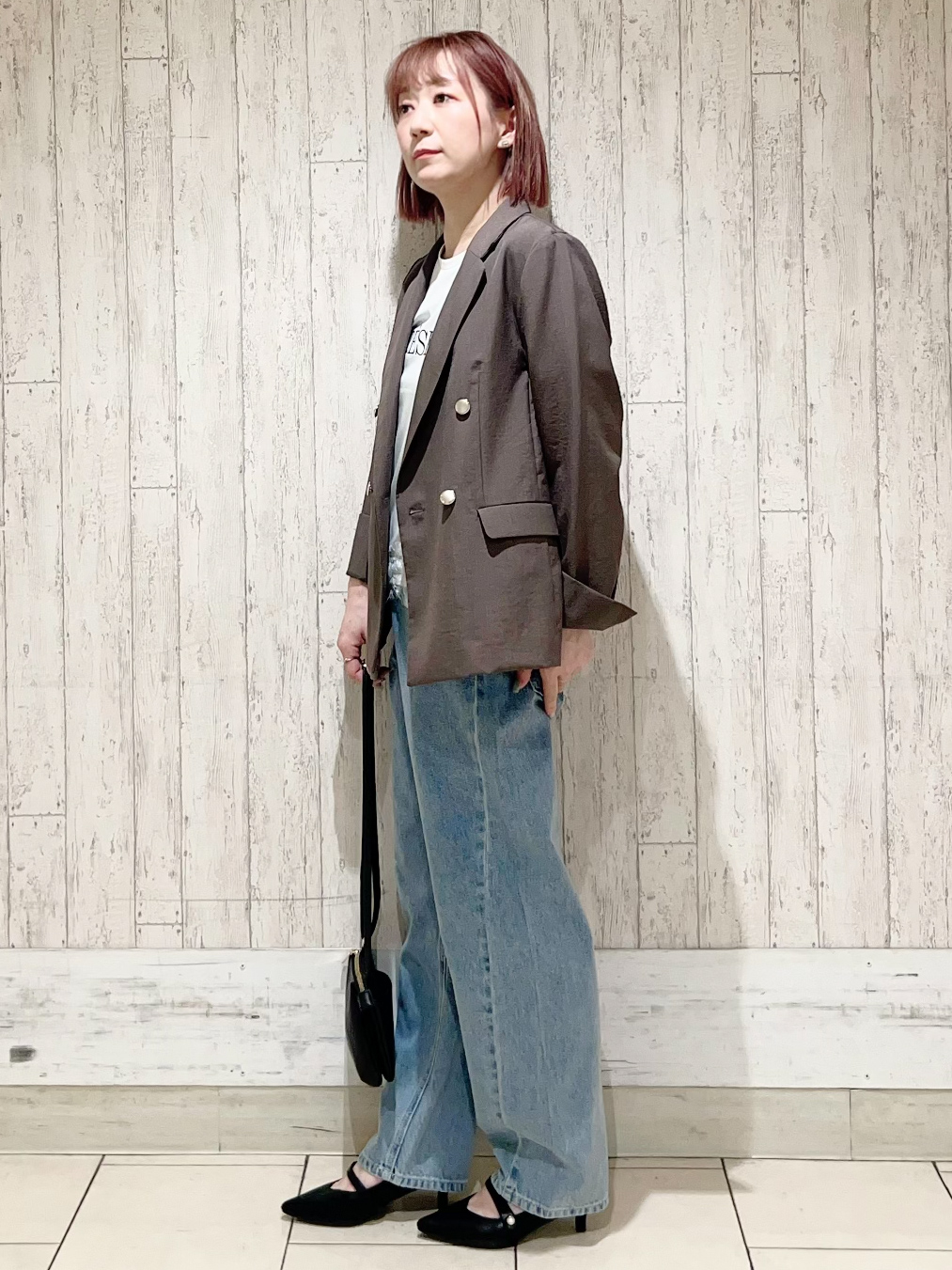 YOSHIMIさんの「index｜《再入荷》ダブルブレストテーラードジャケット【接触冷感／吸水速乾／イージーアイロン／防シワ／洗濯機O」を使ったコーディネート