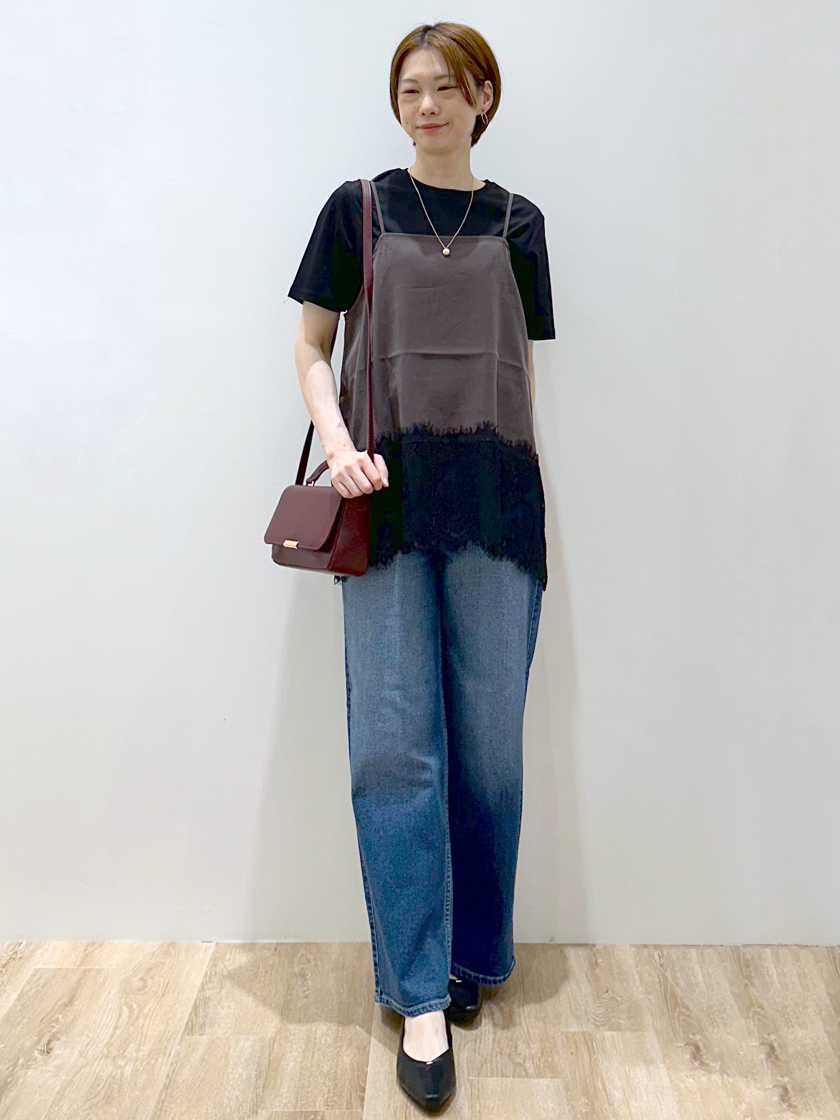 yurieさんの「OPAQUE.CLIP｜裾レース マットサテンキャミ【洗濯機OK】」を使ったコーディネート