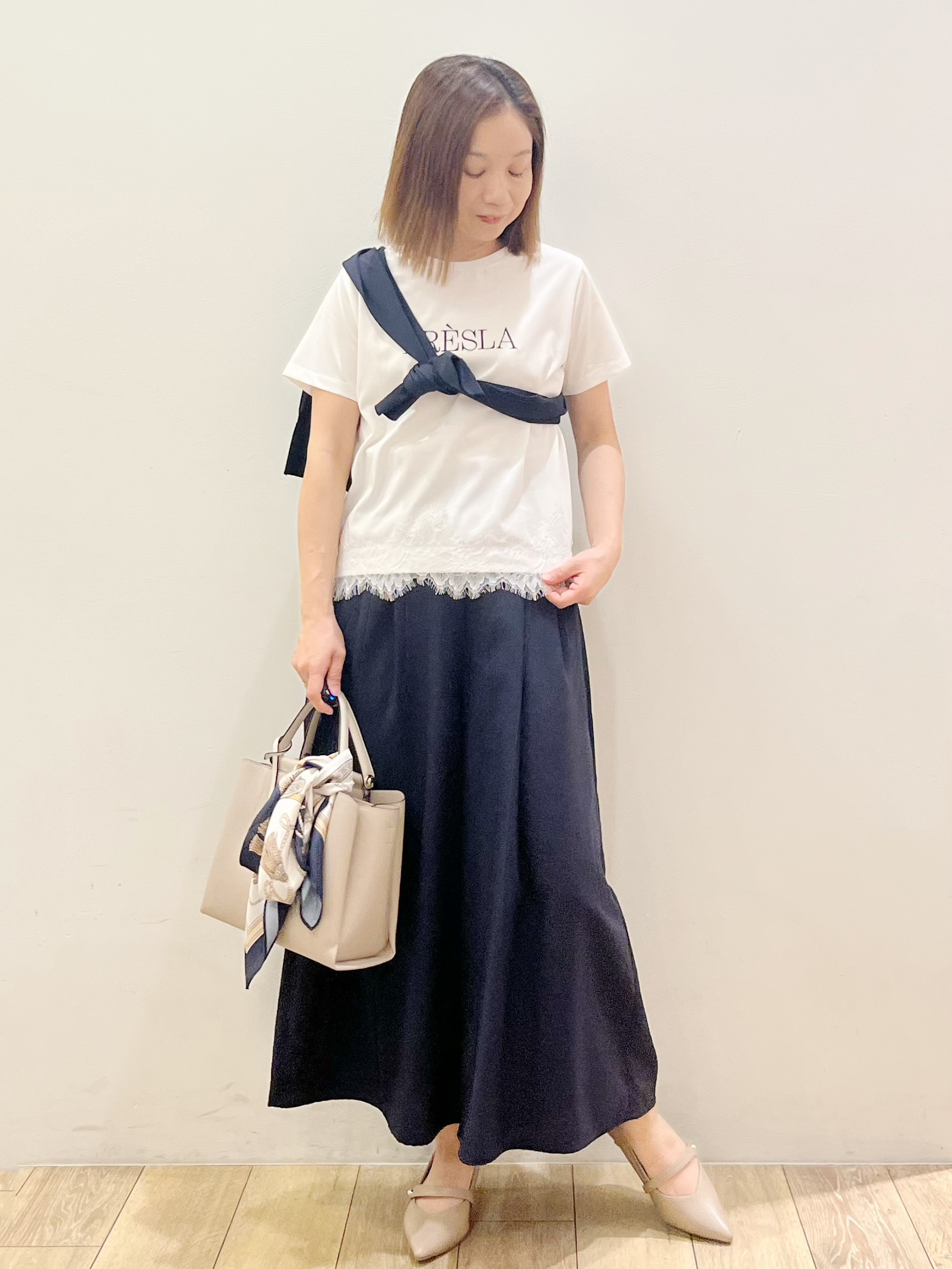 kcさんの「OPAQUE.CLIP｜【接触冷感／UVケア】裾レースロゴTシャツ《洗濯機OK／S-3L》」を使ったコーディネート
