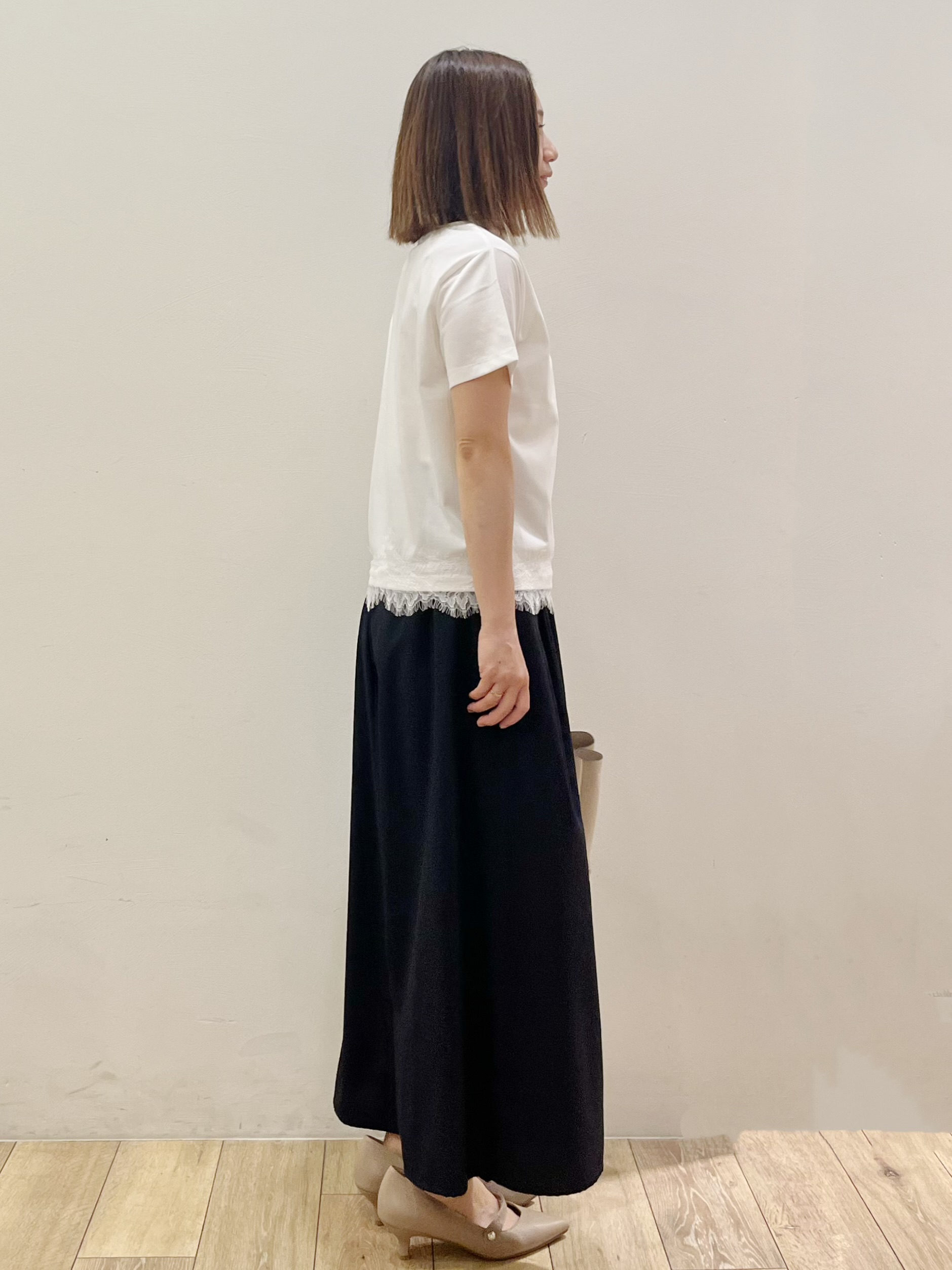 kcさんの「OPAQUE.CLIP｜【接触冷感／UVケア】裾レースロゴTシャツ《洗濯機OK／S-3L》」を使ったコーディネート