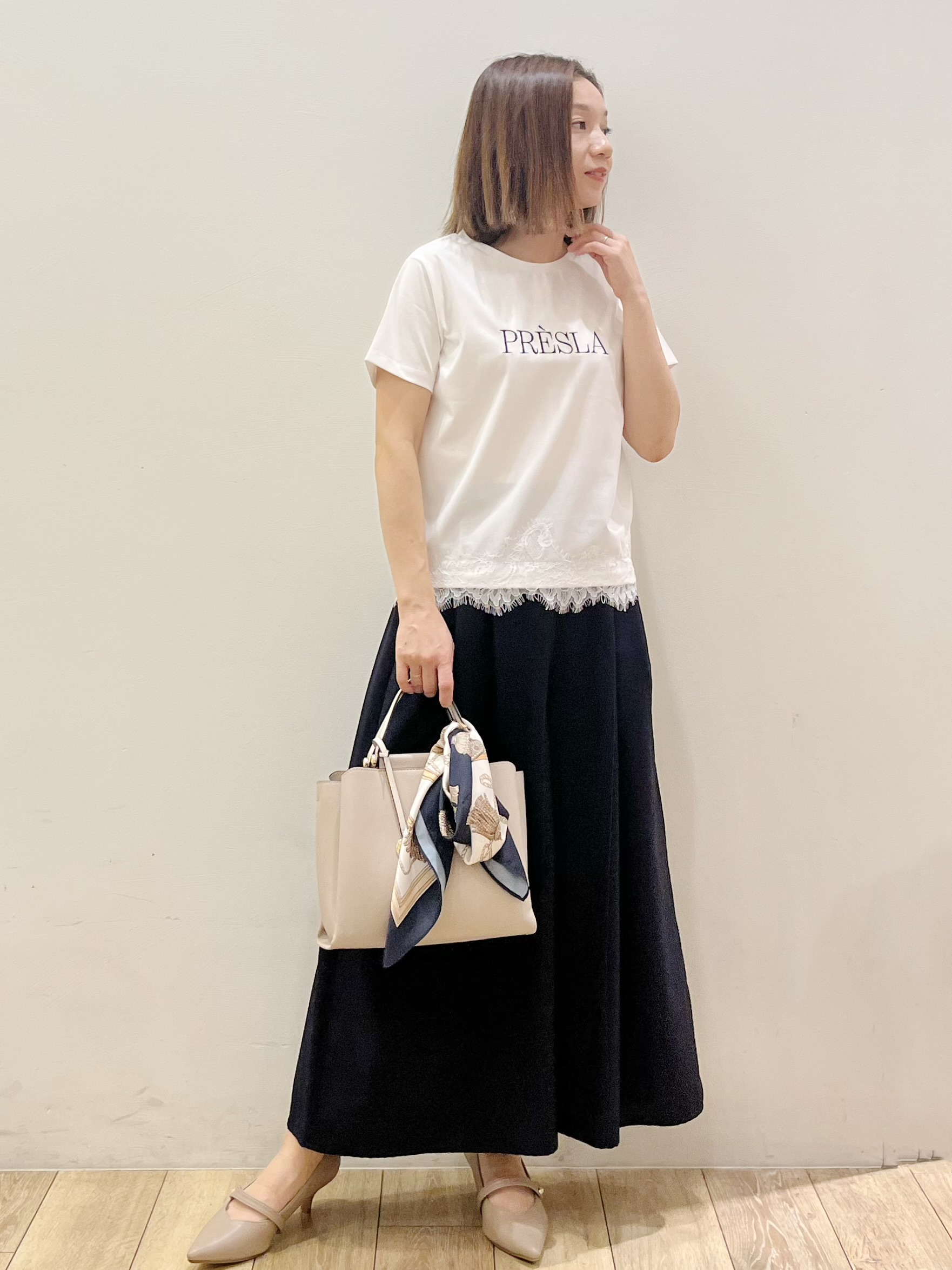 kcさんの「OPAQUE.CLIP｜【接触冷感／UVケア】裾レースロゴTシャツ《洗濯機OK／S-3L》」を使ったコーディネート