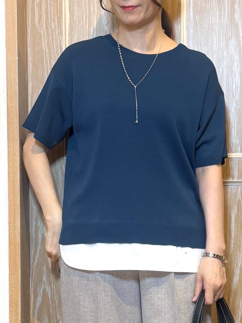 KAORIさんの「SHOO･LA･RUE｜【ひんやり/UV/洗濯機可/S-LL】毛玉になりにくい シャツレイヤード風 半袖ニット」を使ったコーディネート