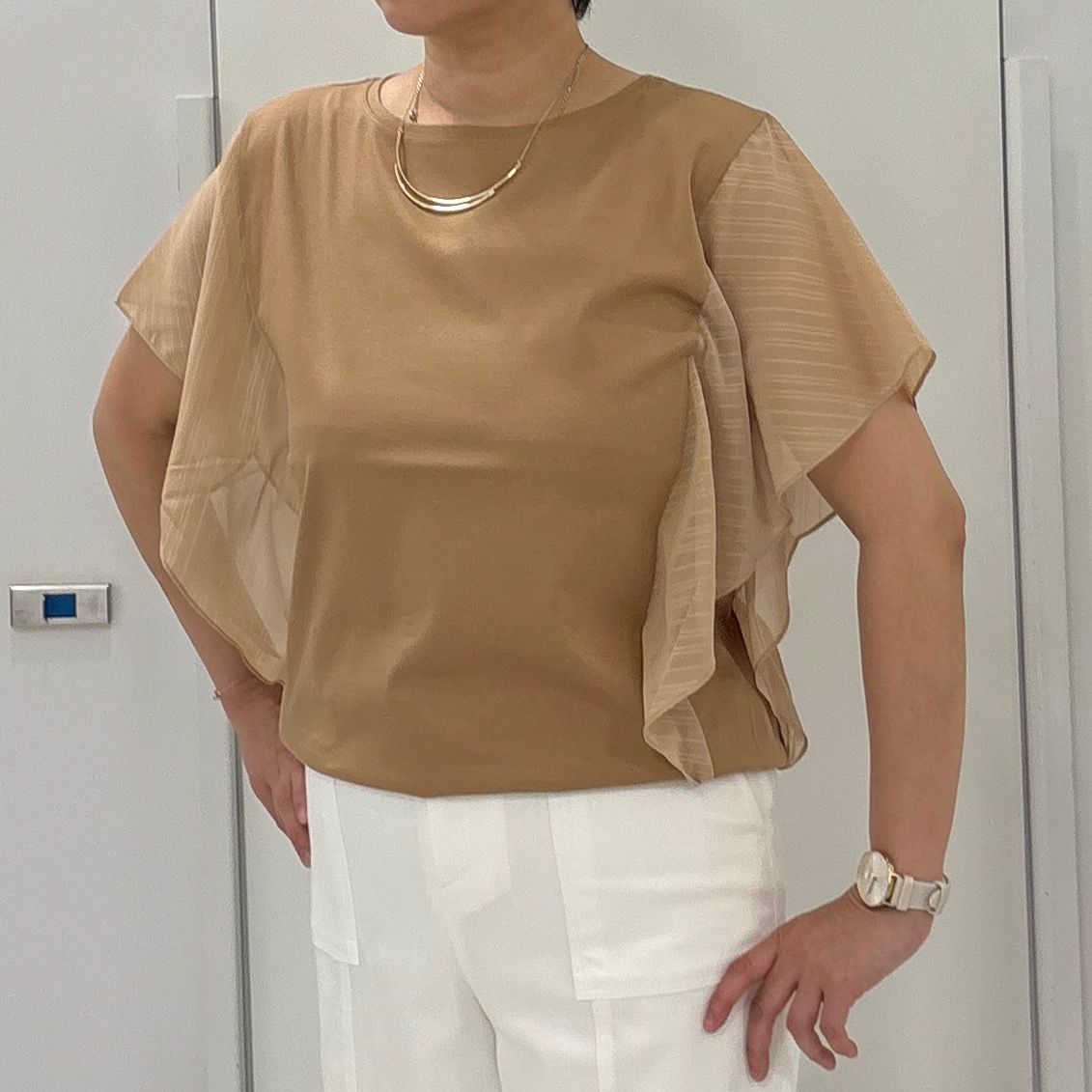 hIさんの「COUP DE CHANCE｜【手洗い可／日本製】フレンチシアーカットソー」を使ったコーディネート