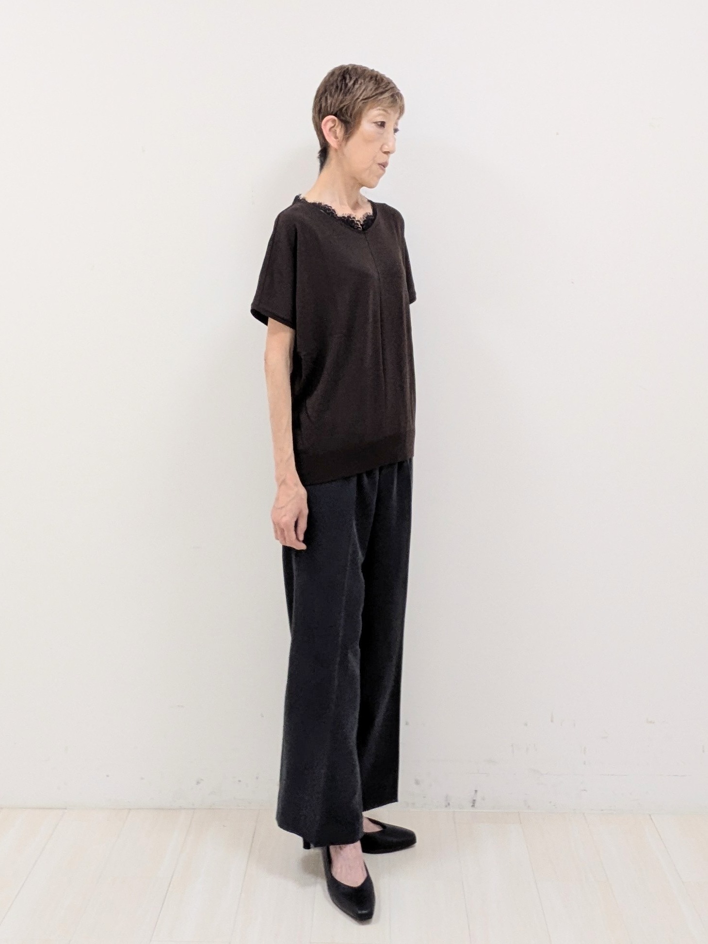 sachiさんの「Reflect｜【二の腕カバー／手洗い可】ネックレース フレンチスリーブニット」を使ったコーディネート