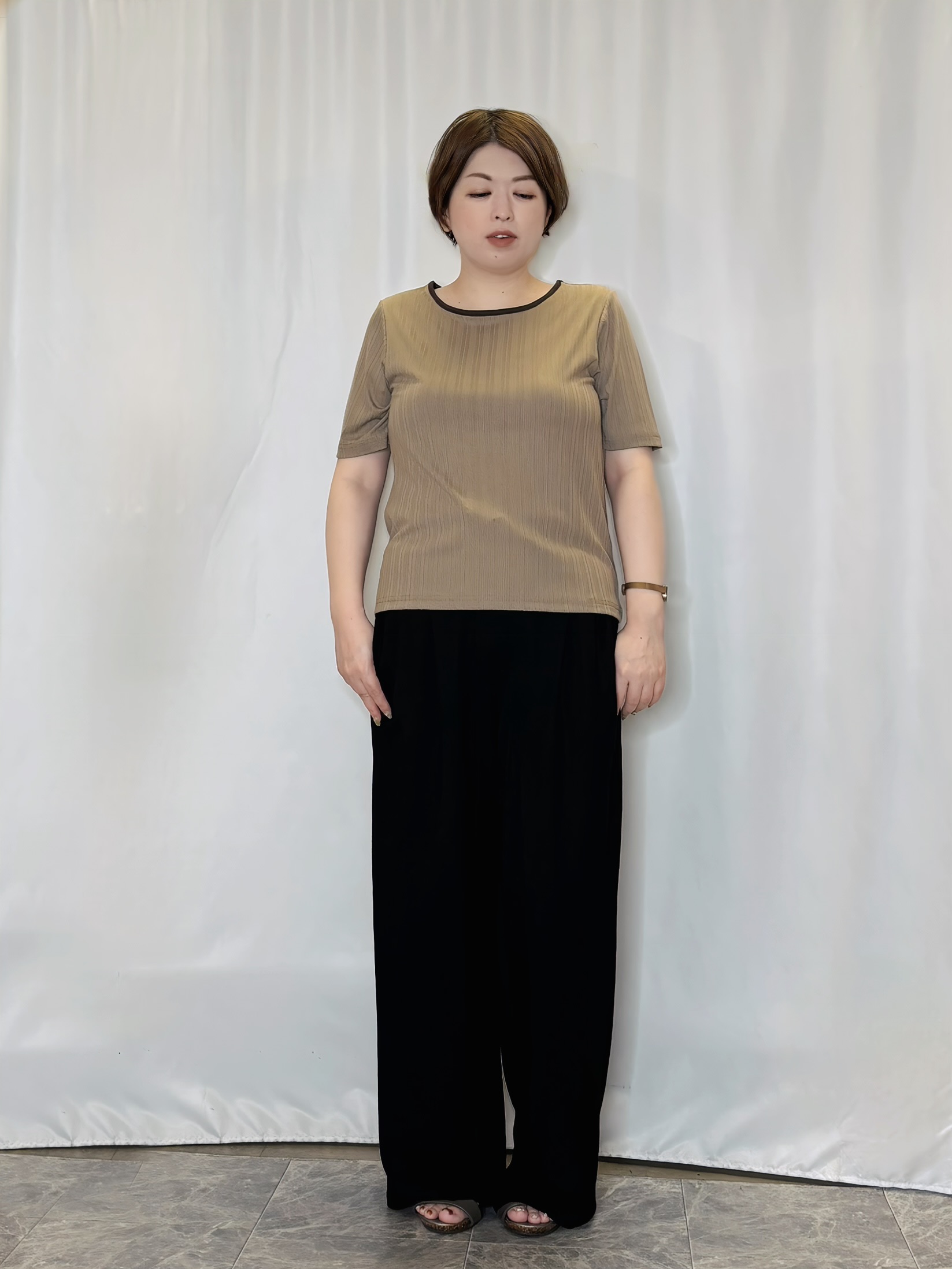 たみさんの「SHOO･LA･RUE｜【2点セット】ランダムテレコで細見え  配色使いTシャツ+キャミソール」を使ったコーディネート