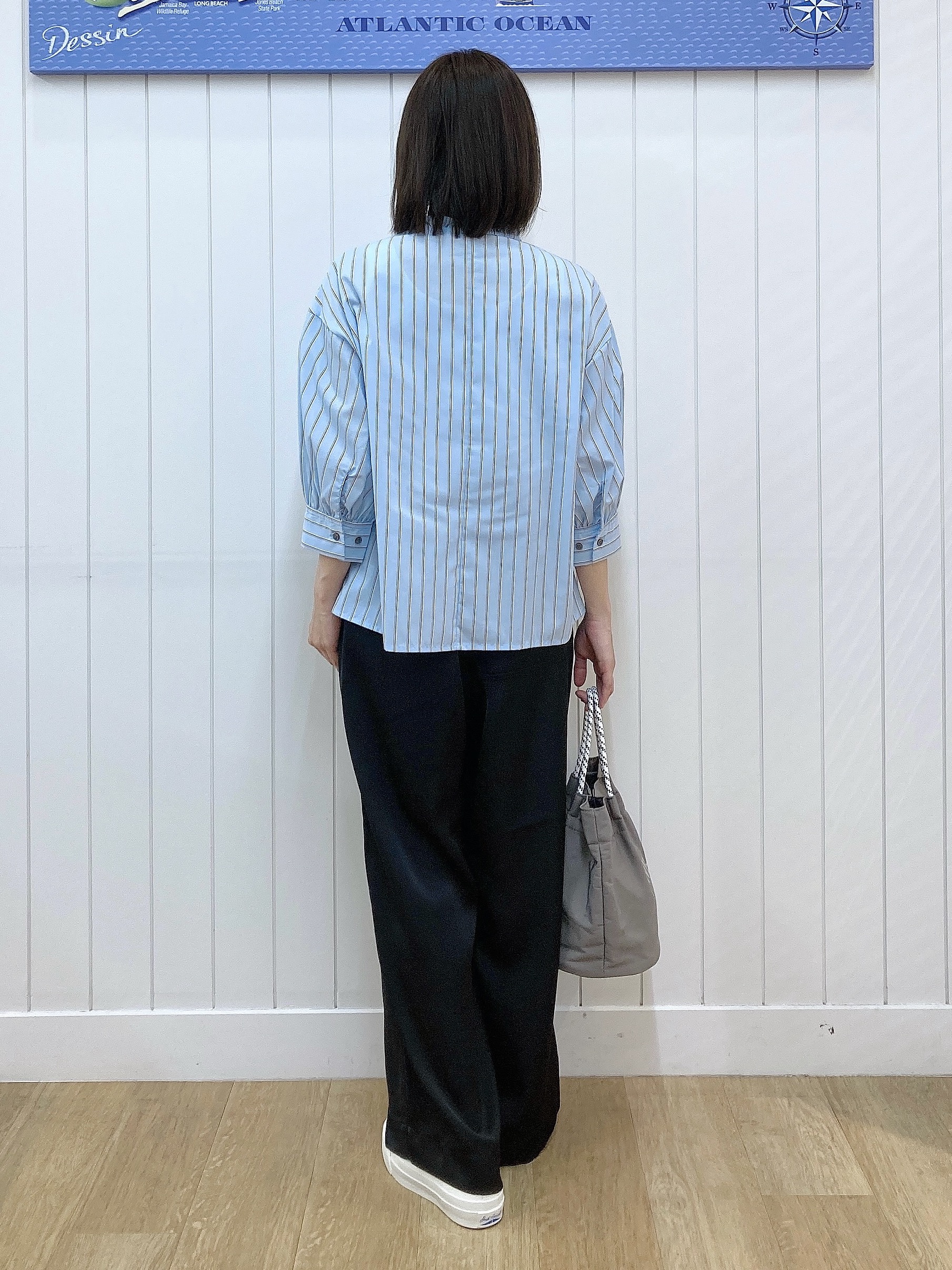 yoshiさんの「Dessin｜【UVカット】ストライプフリルブラウス6分袖」を使ったコーディネート