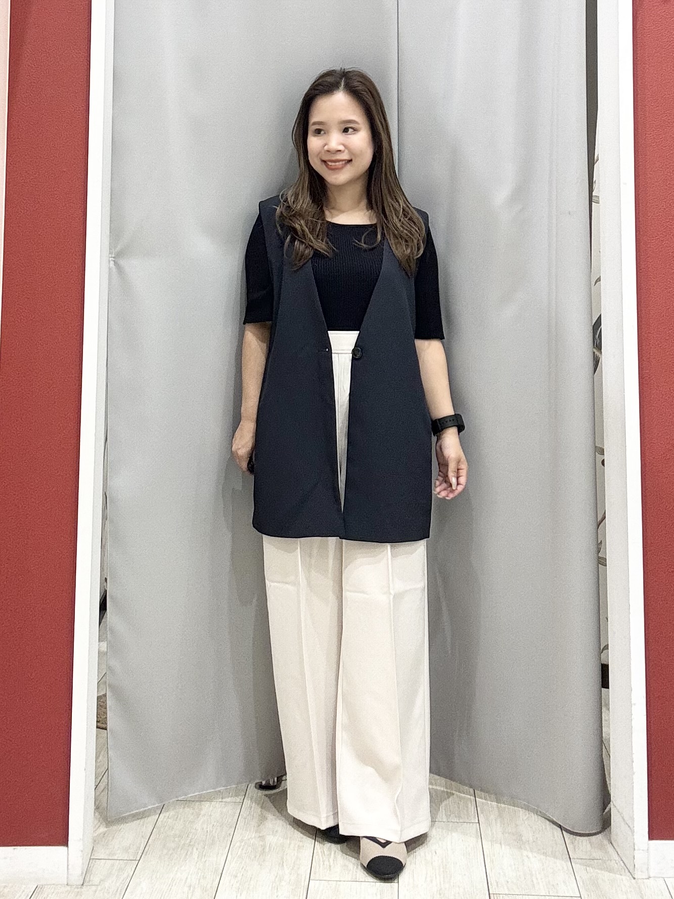 shioさんの「SHOO･LA･RUE｜【セットアップ可/洗濯後しわになりにくい/S-LL】シンプルで合わせやすい ノーカラージレ」を使ったコーディネート