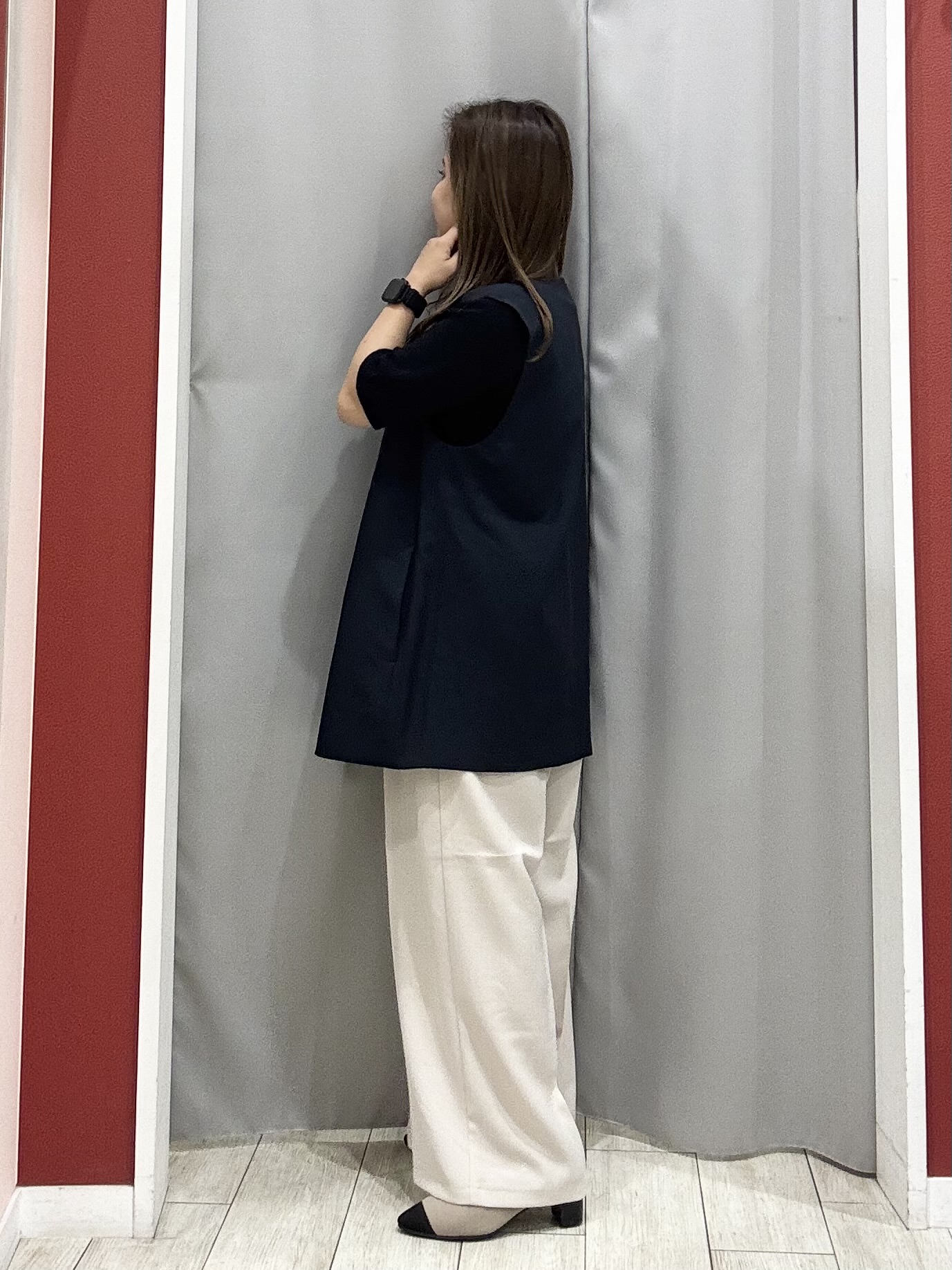 shioさんの「SHOO･LA･RUE｜【セットアップ可/洗濯後しわになりにくい/S-LL】シンプルで合わせやすい ノーカラージレ」を使ったコーディネート