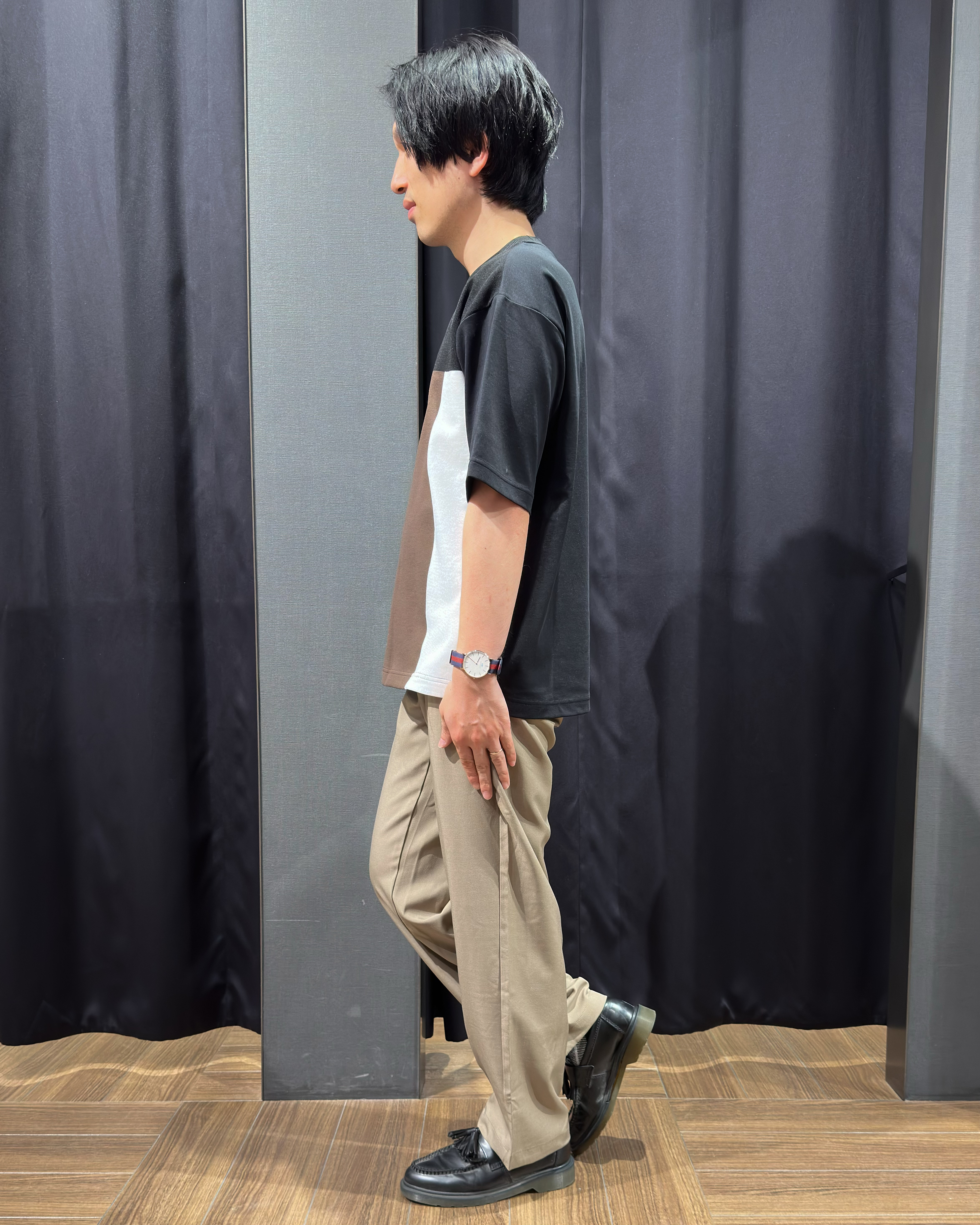 tomoyaさんの「THE SHOP TK｜【洗濯機OK】ブロッキング半袖ニット」を使ったコーディネート