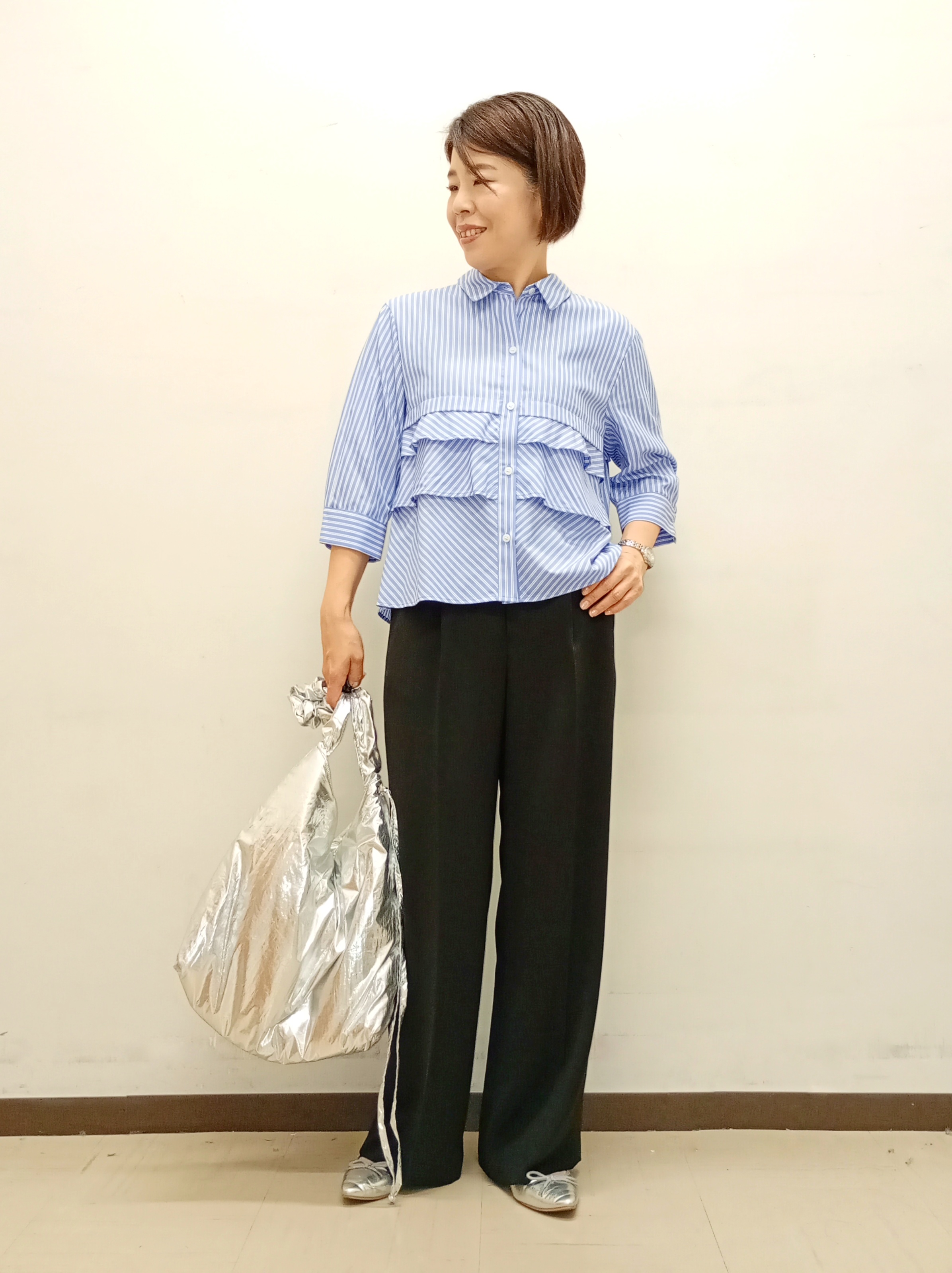 Kさんの「INDIVI｜【UVケア／吸汗速乾／着映え】フリルピンタックブラウス」を使ったコーディネート