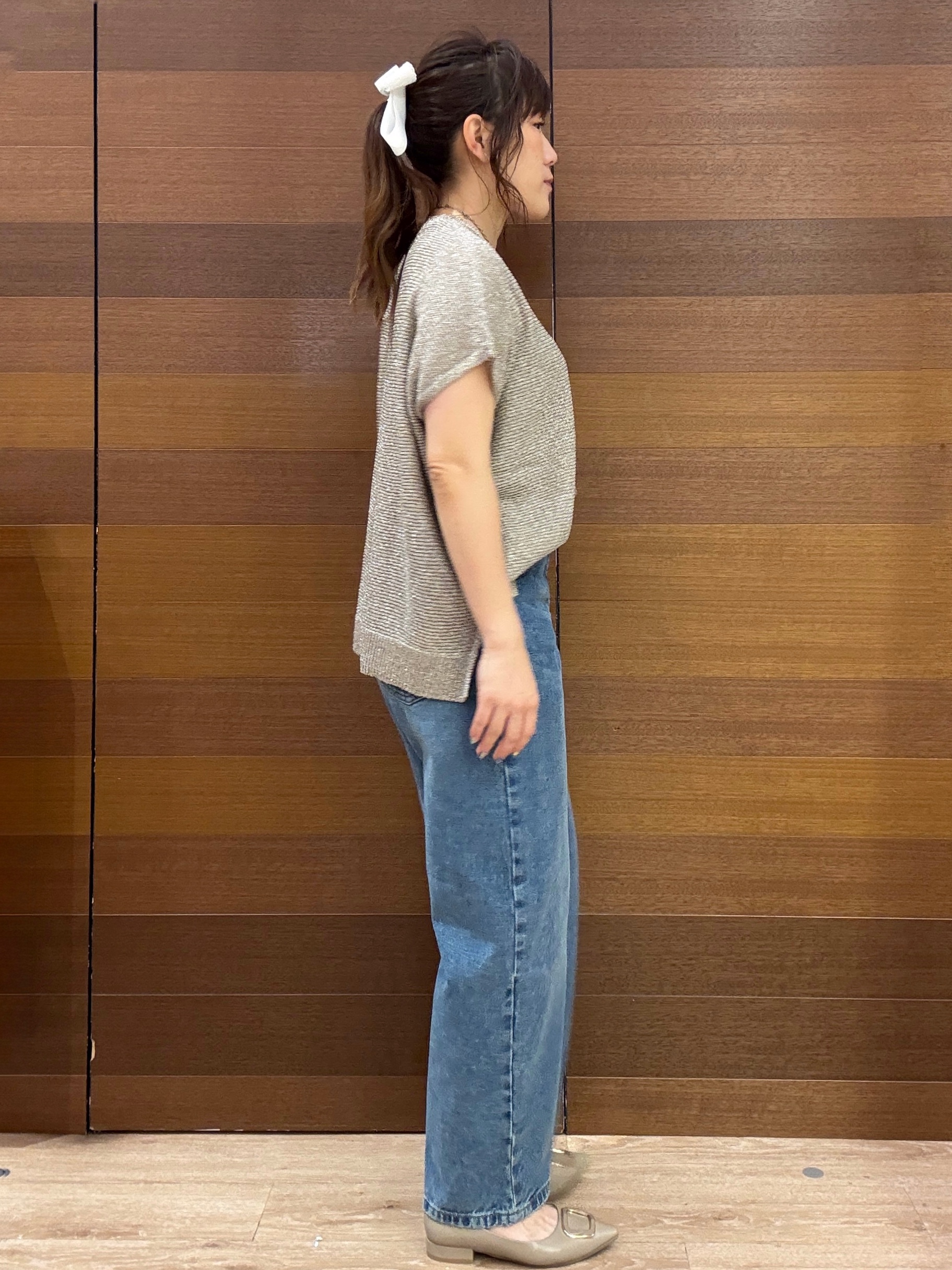 maichiさんの「OPAQUE.CLIP｜ラメメッシュ フレンチスリーブニット【洗濯機OK】」を使ったコーディネート