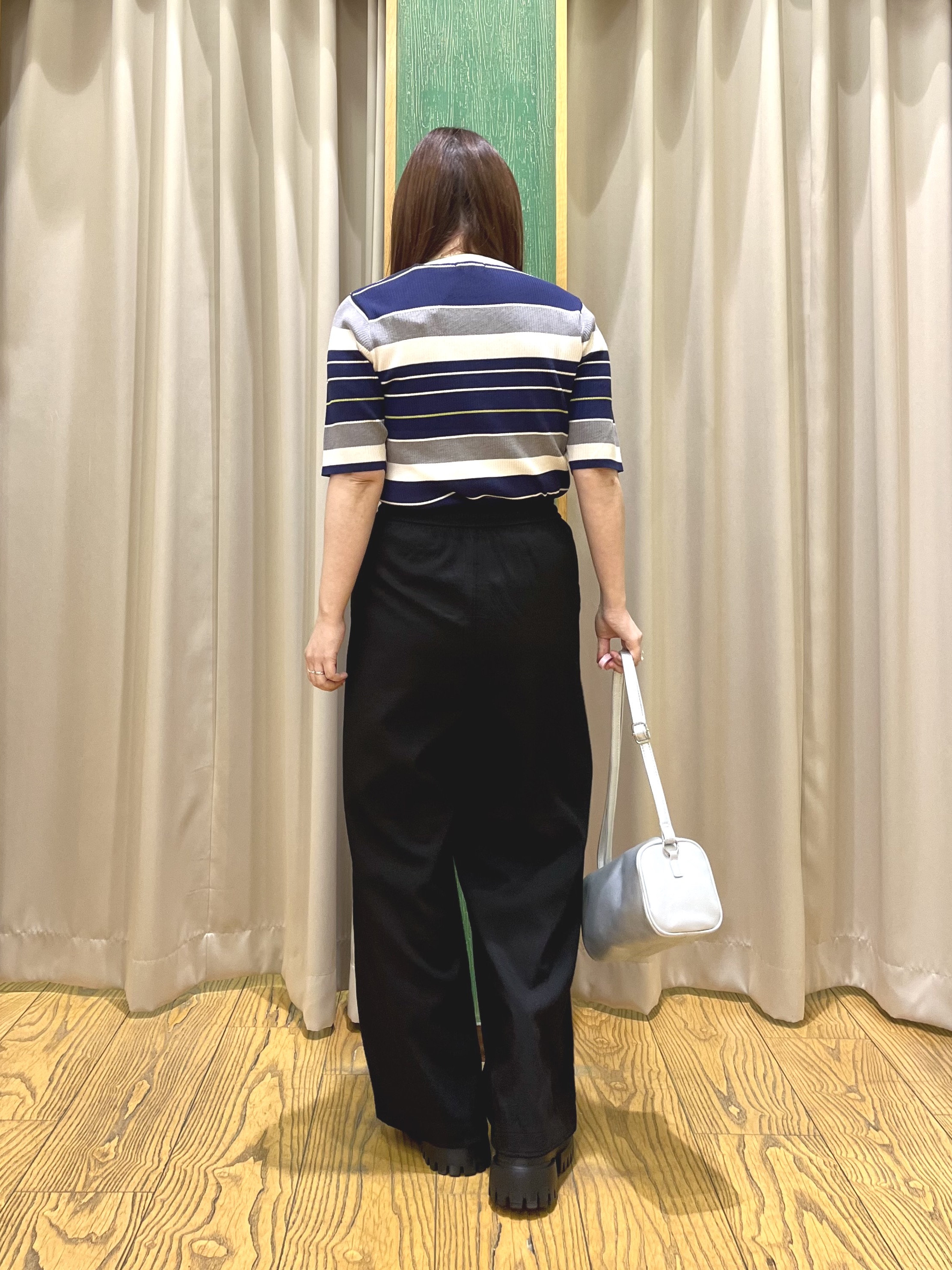 ゆっきーさんの「SHOO･LA･RUE｜【S-LL】オンオフ着られる マルチボーダーリブニット」を使ったコーディネート