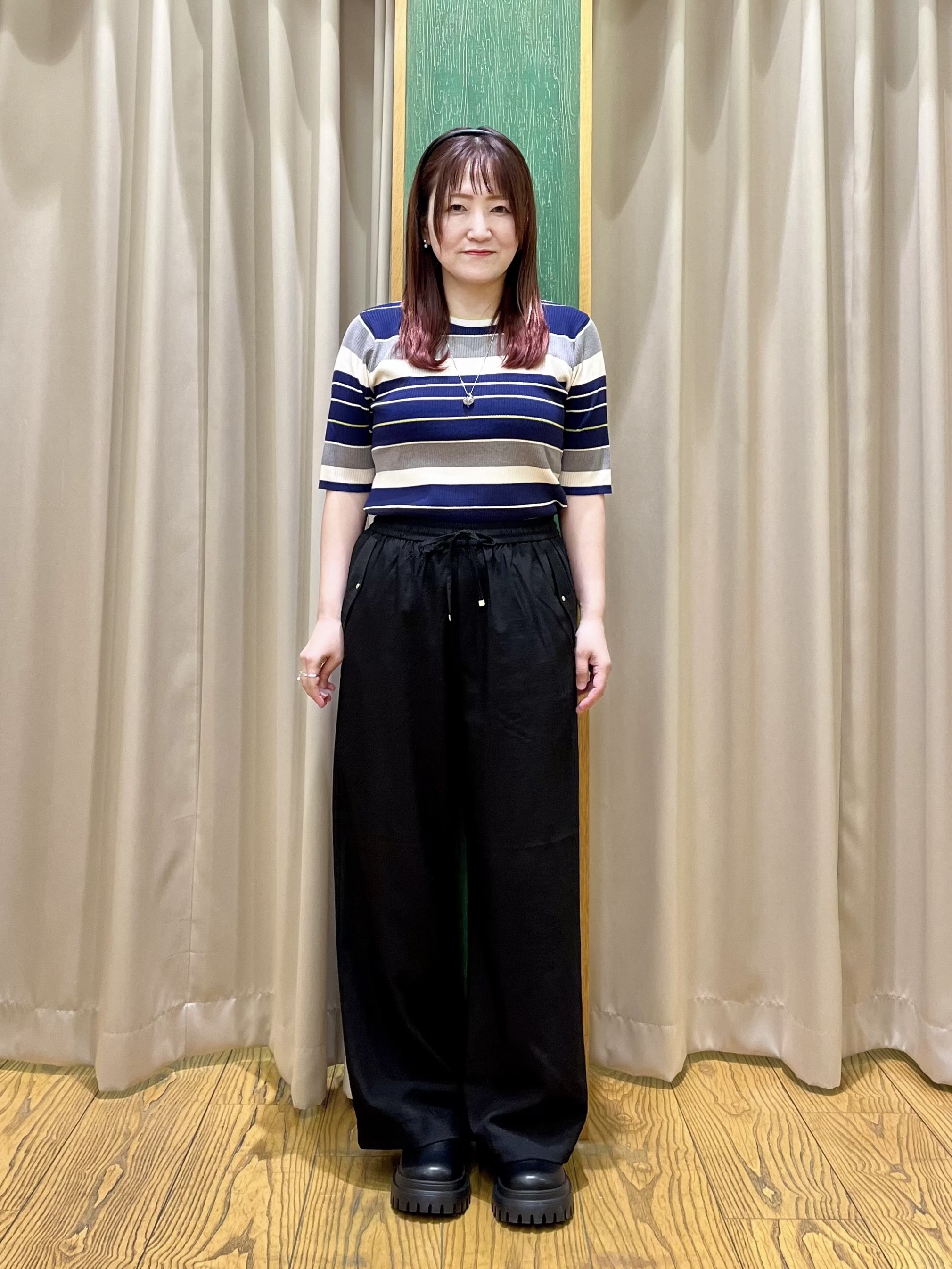 ゆっきーさんの「SHOO･LA･RUE｜【S-LL】オンオフ着られる マルチボーダーリブニット」を使ったコーディネート