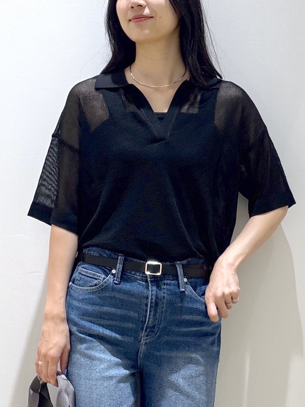 sachikoさんの「OPAQUE.CLIP｜メッシュスキッパーポロニット【UVケア／洗濯機OK】」を使ったコーディネート