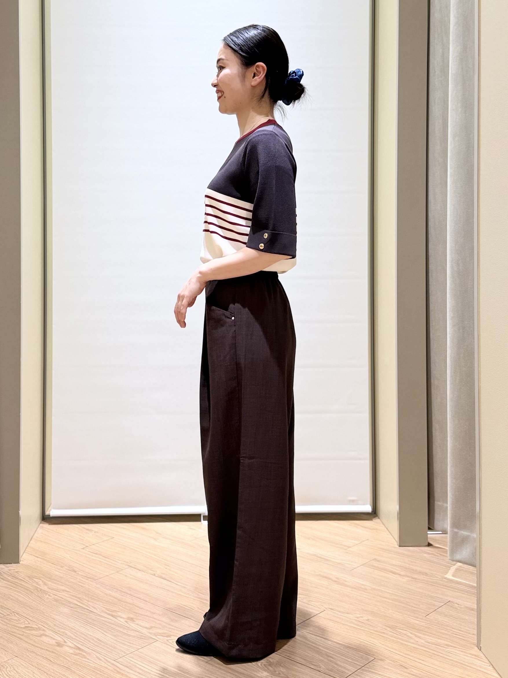 あんりさんの「grove｜新色追加！【シリーズ累計36万枚/名品ニット】やわらかドライタッチ 袖メッシュ編みニット」を使ったコーディネート
