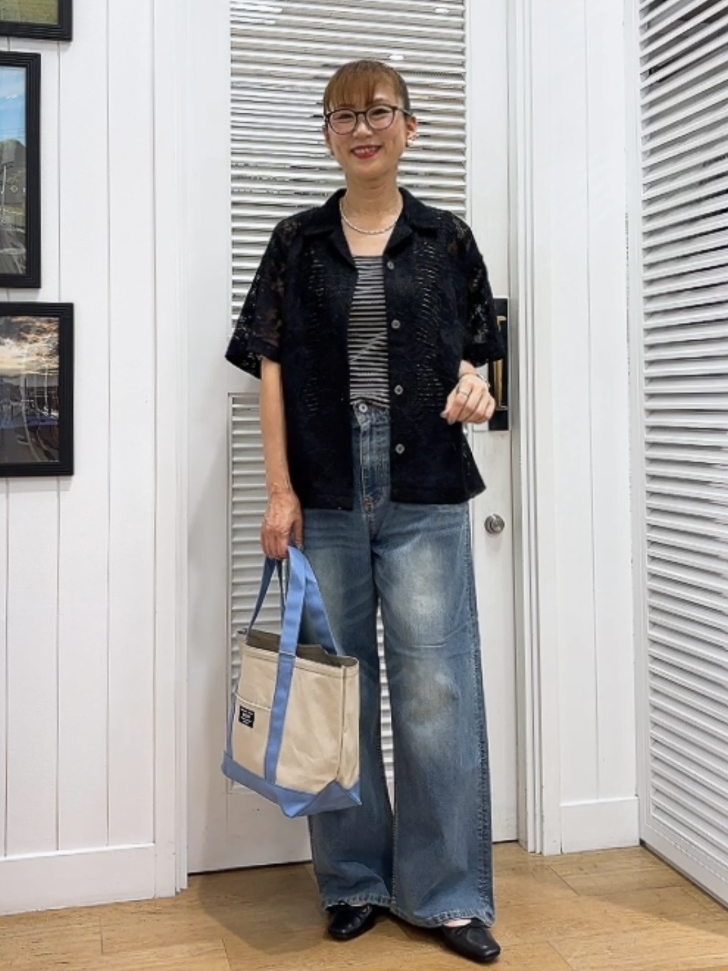 Yasucoさんの「Dessin｜カラミレース 開襟シャツ」を使ったコーディネート
