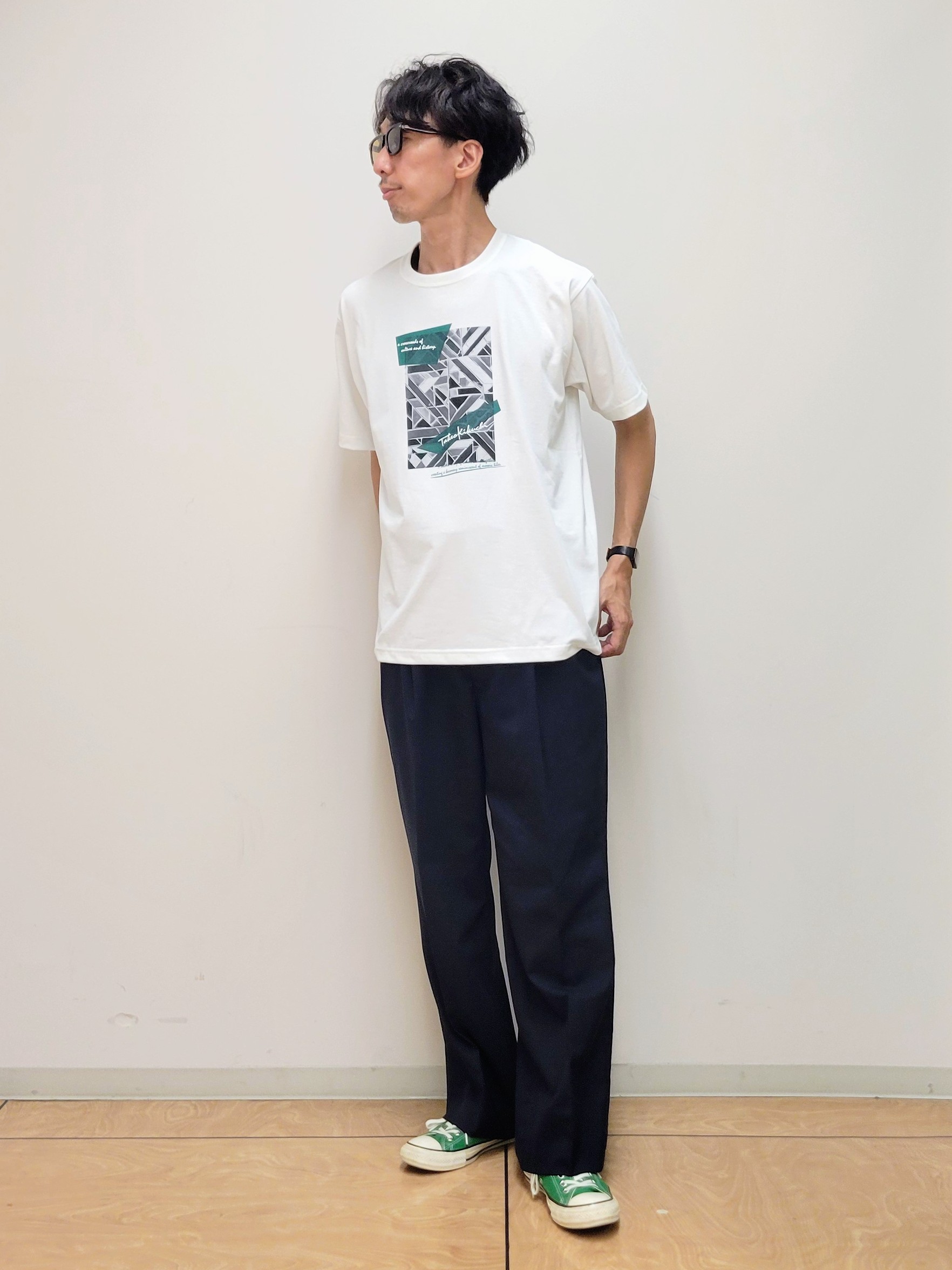 piroyaさんの「TAKEO KIKUCHI｜モノクロタイルTシャツ」を使ったコーディネート