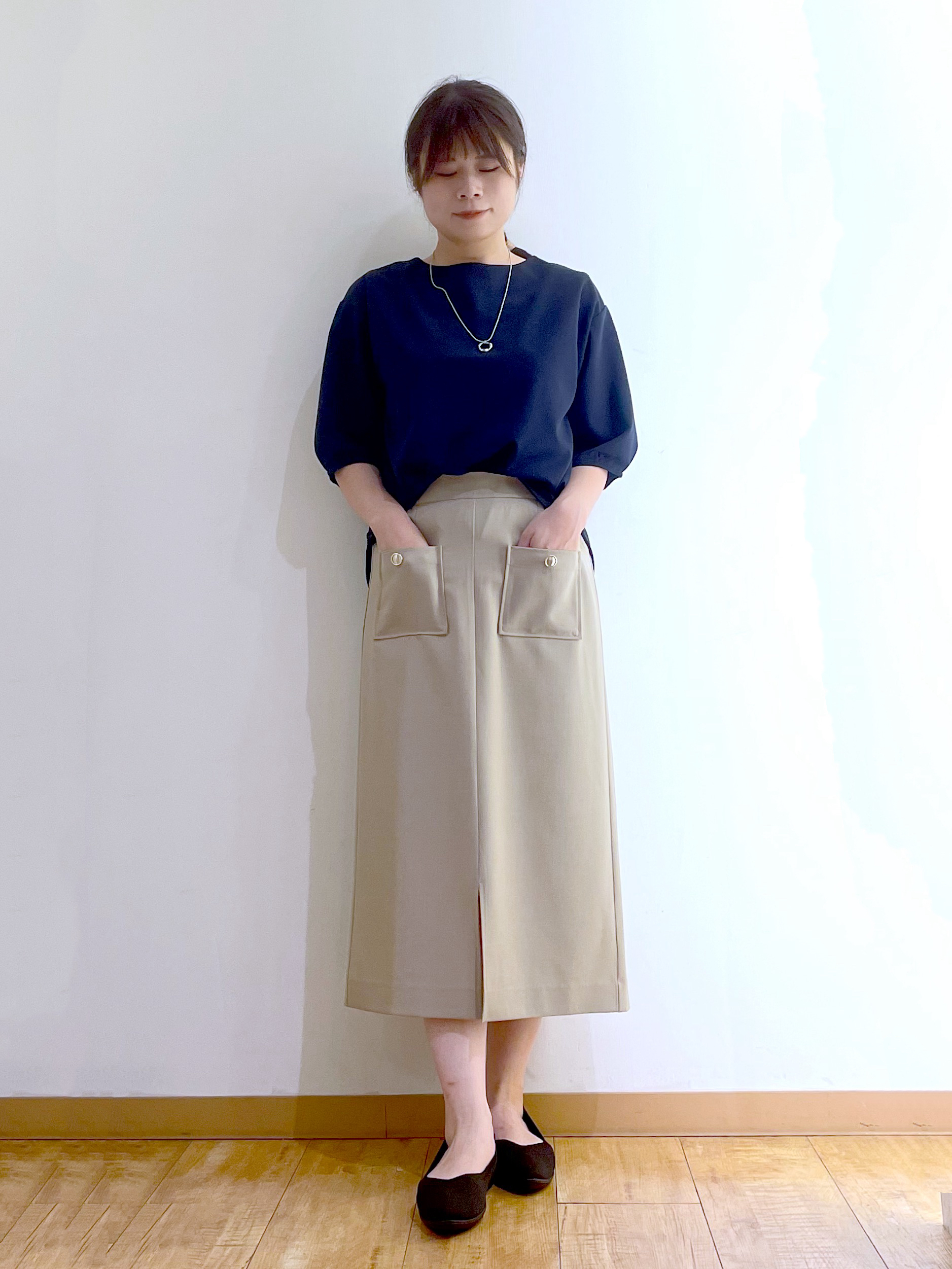 かのさんの「SHOO･LA･RUE｜【2点セット/洗濯機可/S-LL】インせず着られる ネックレス付き 5分袖Ｔシャツ」を使ったコーディネート