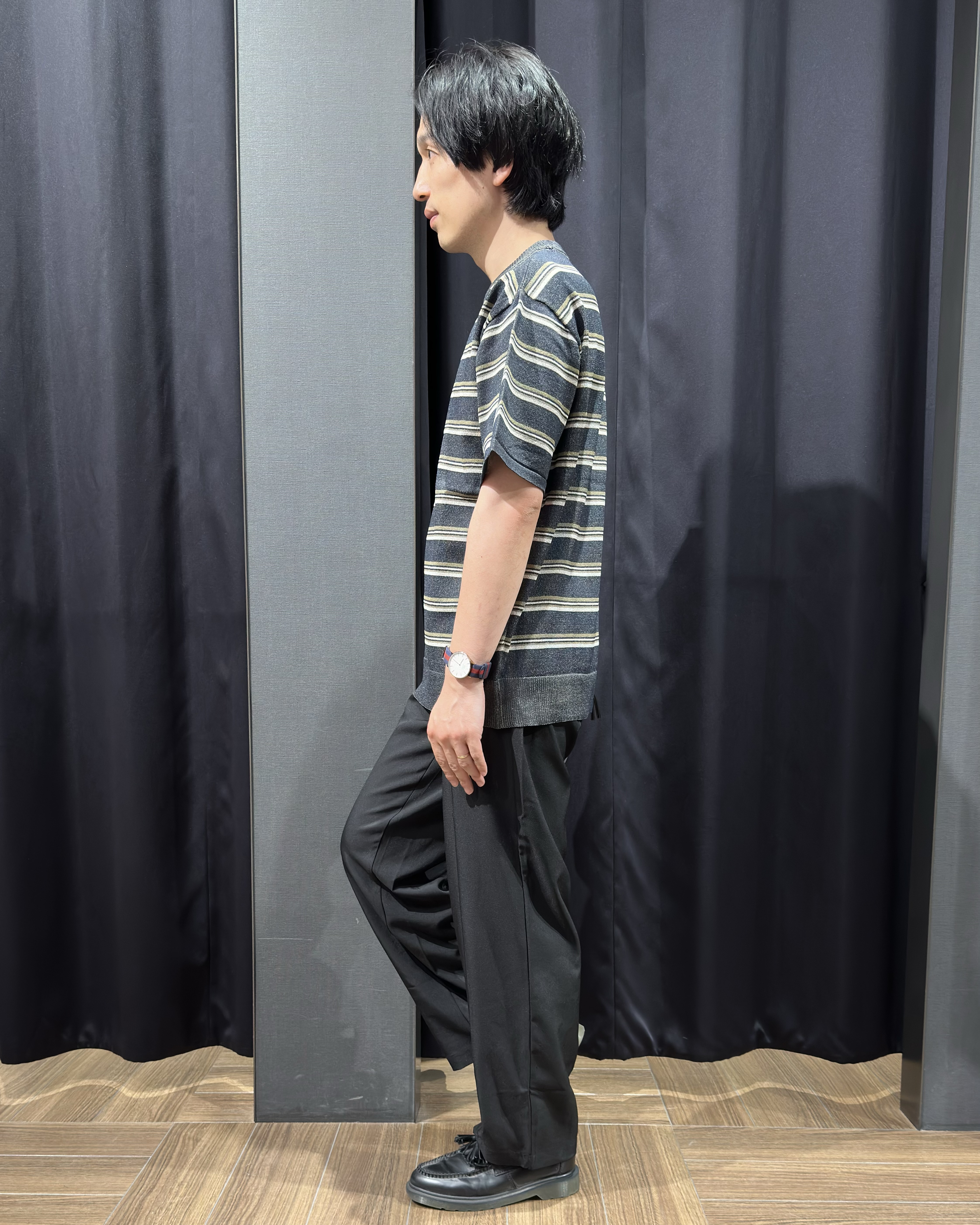 tomoyaさんの「THE SHOP TK｜【抗菌防臭／UVカット／洗濯機OK】和紙混 半袖ニット」を使ったコーディネート