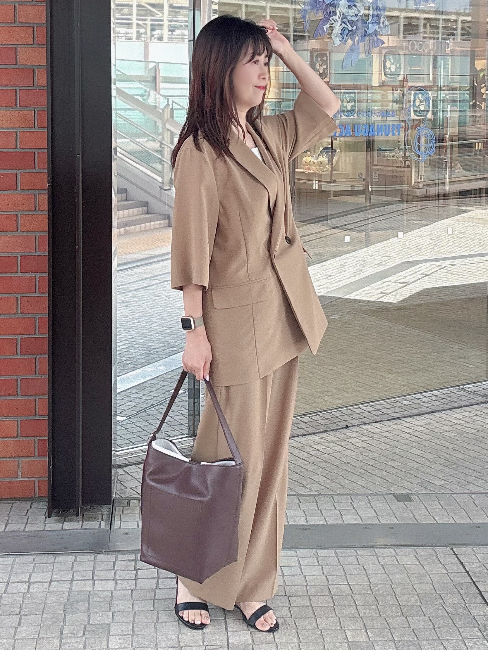 makiさんの「UNTITLED｜【セットアップ可/UVカット/通気性】エアリークール半袖ジャケット」を使ったコーディネート