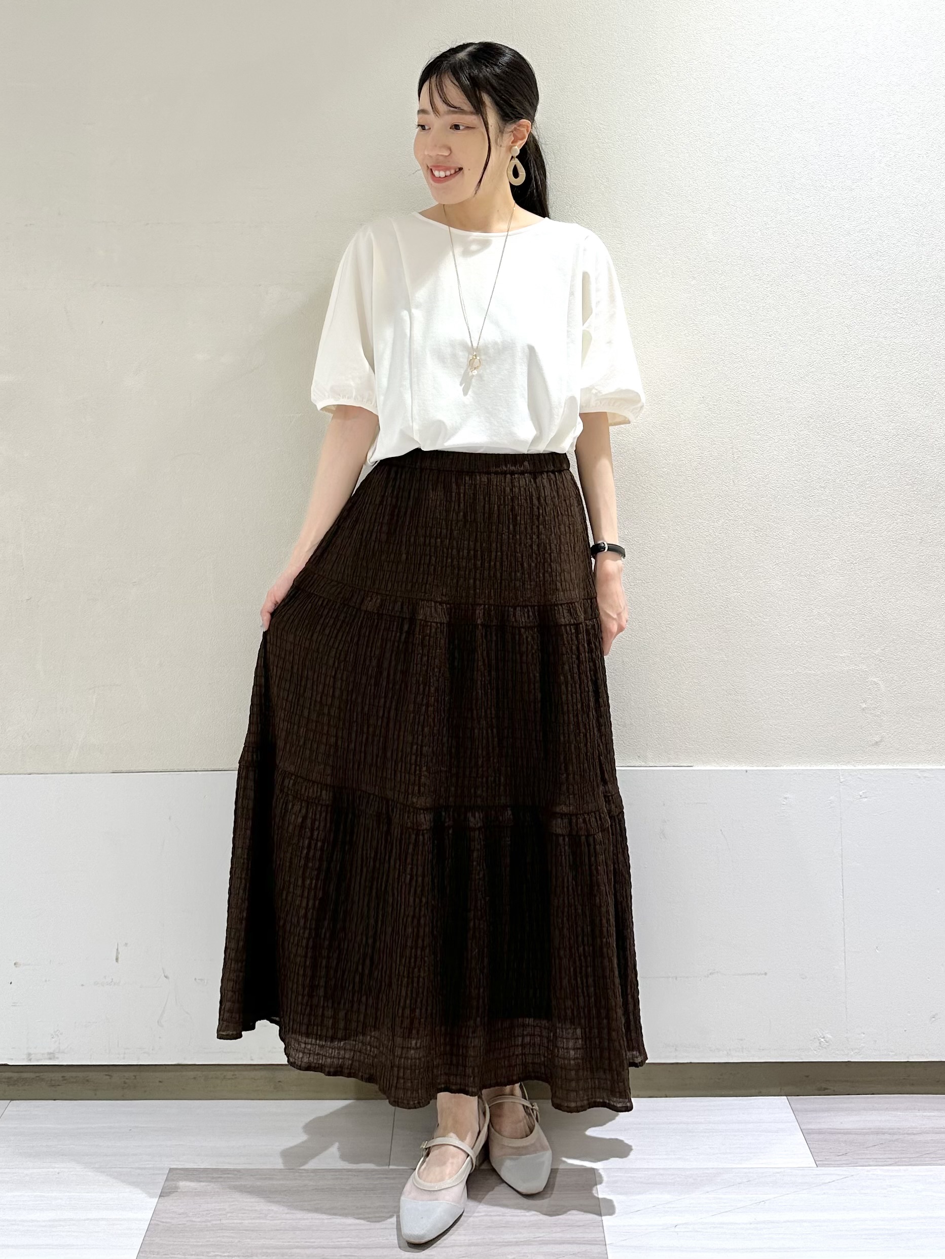 Momoさんの「Reflect｜【UVカット／接触冷感／吸水速乾】ギャザースリーブカットソー」を使ったコーディネート