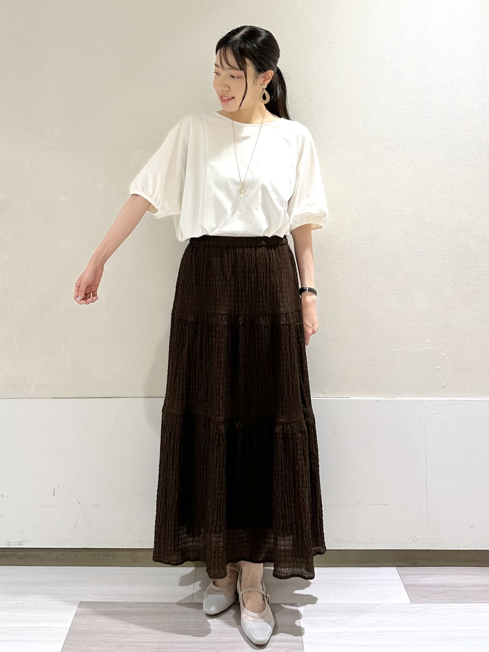 Momoさんの「Reflect｜【UVカット／接触冷感／吸水速乾】ギャザースリーブカットソー」を使ったコーディネート