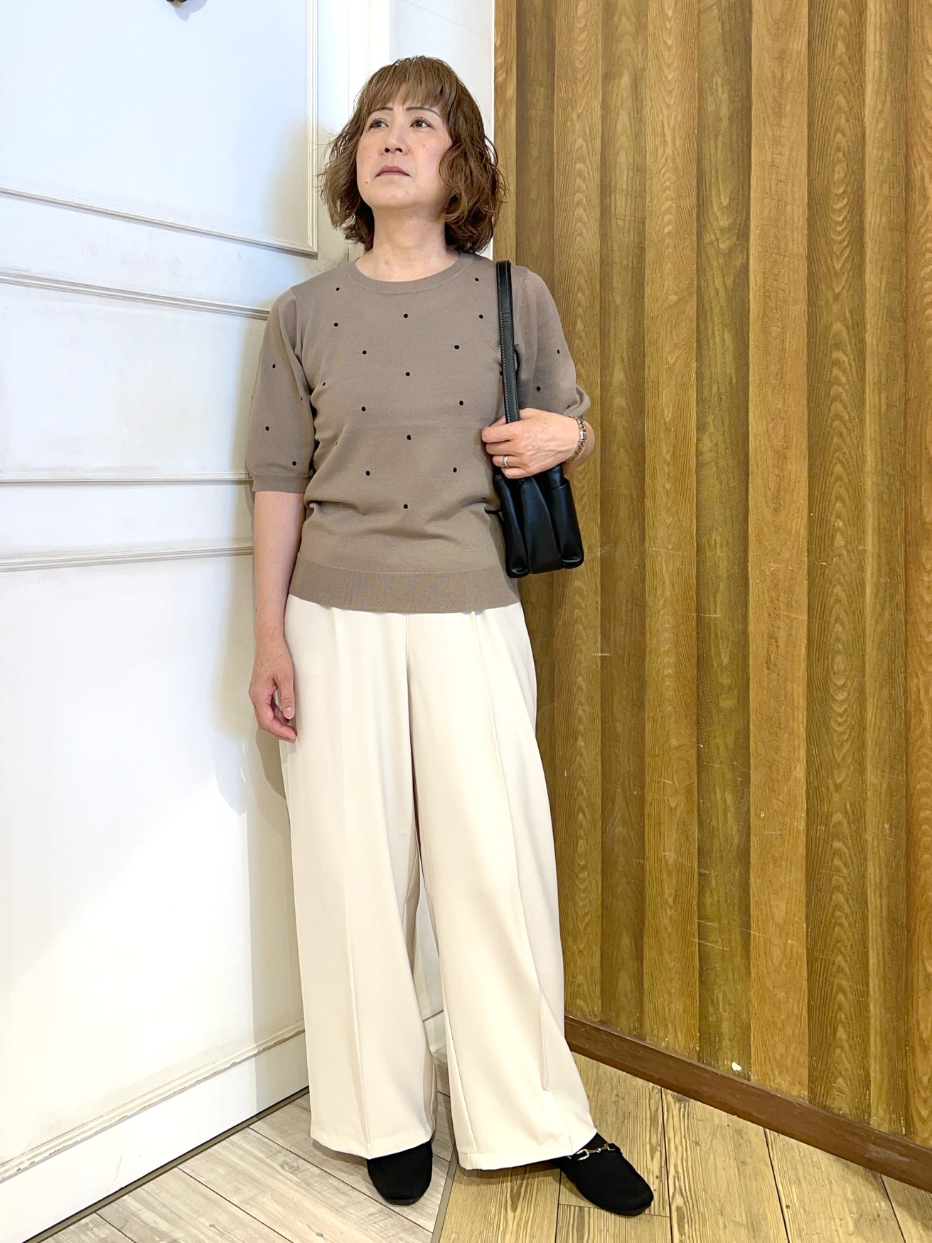 yuriyuriさんの「SHOO･LA･RUE｜【ひんやり/S-LL】大人フェミニン ドット刺繍ニット」を使ったコーディネート