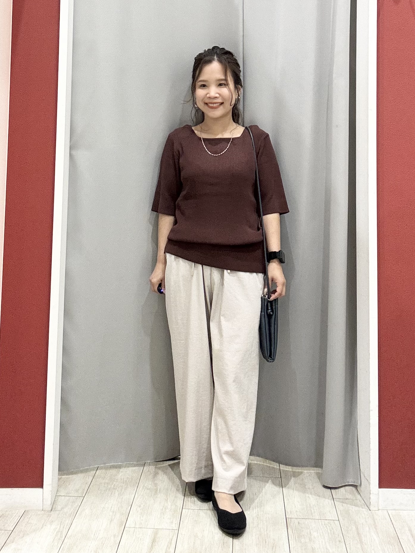 shioさんの「SHOO･LA･RUE｜【毛玉になりにくい/洗濯機可/S-LL】大人上品な 5分袖スクエアトップス」を使ったコーディネート