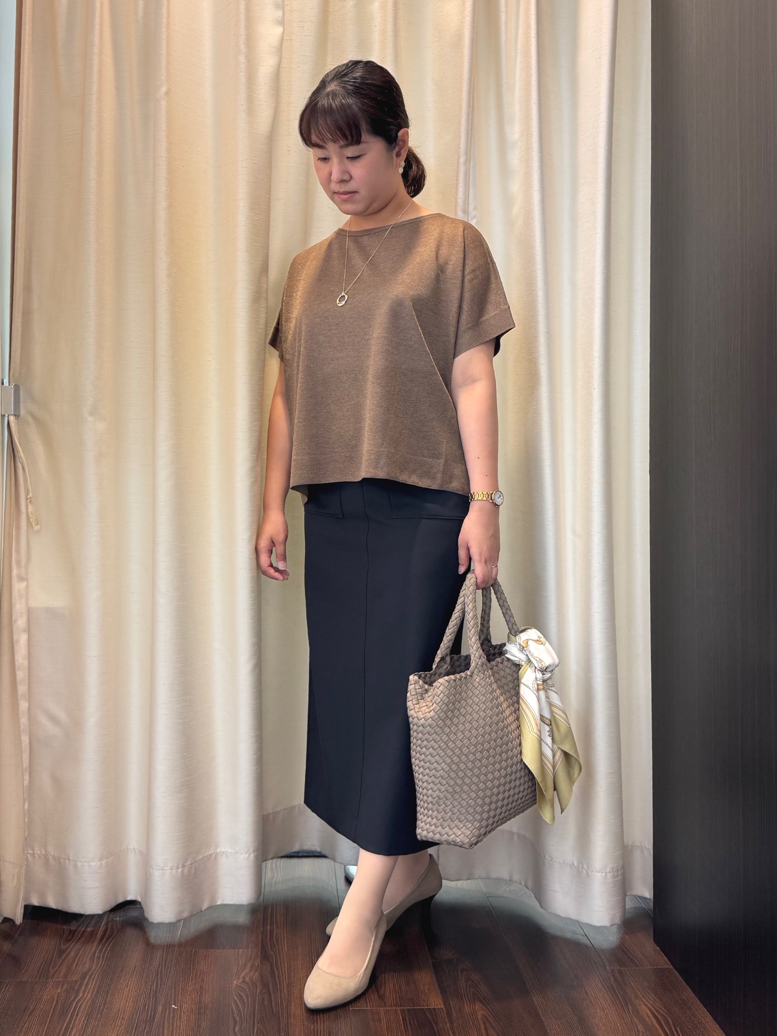Ayaさんの「UNTITLED｜【アンサンブル可/品のある透け感】Tシャツ風ニットトップス」を使ったコーディネート