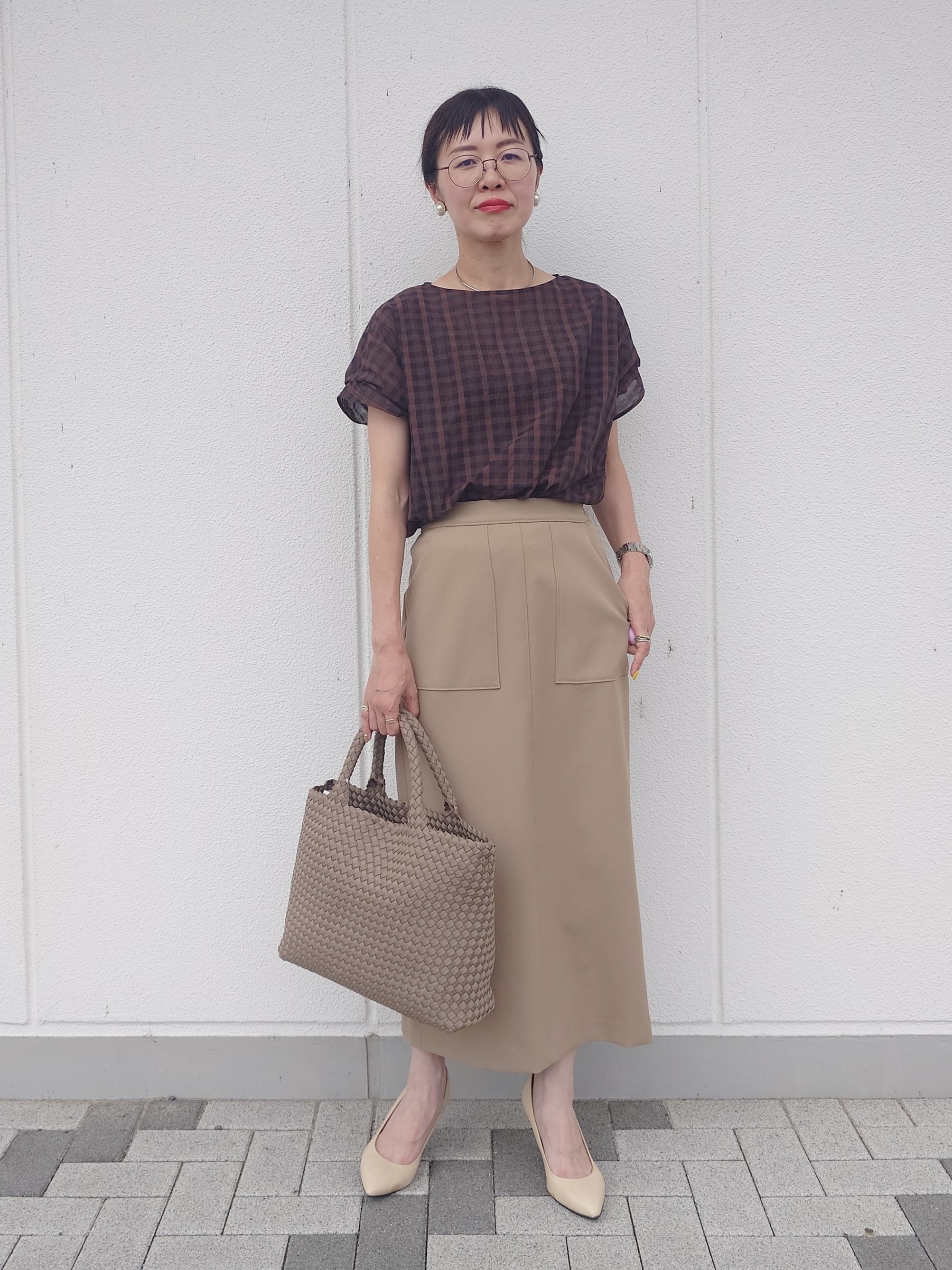 MUTSUKOさんの「UNTITLED｜シアーチェックブラウス」を使ったコーディネート