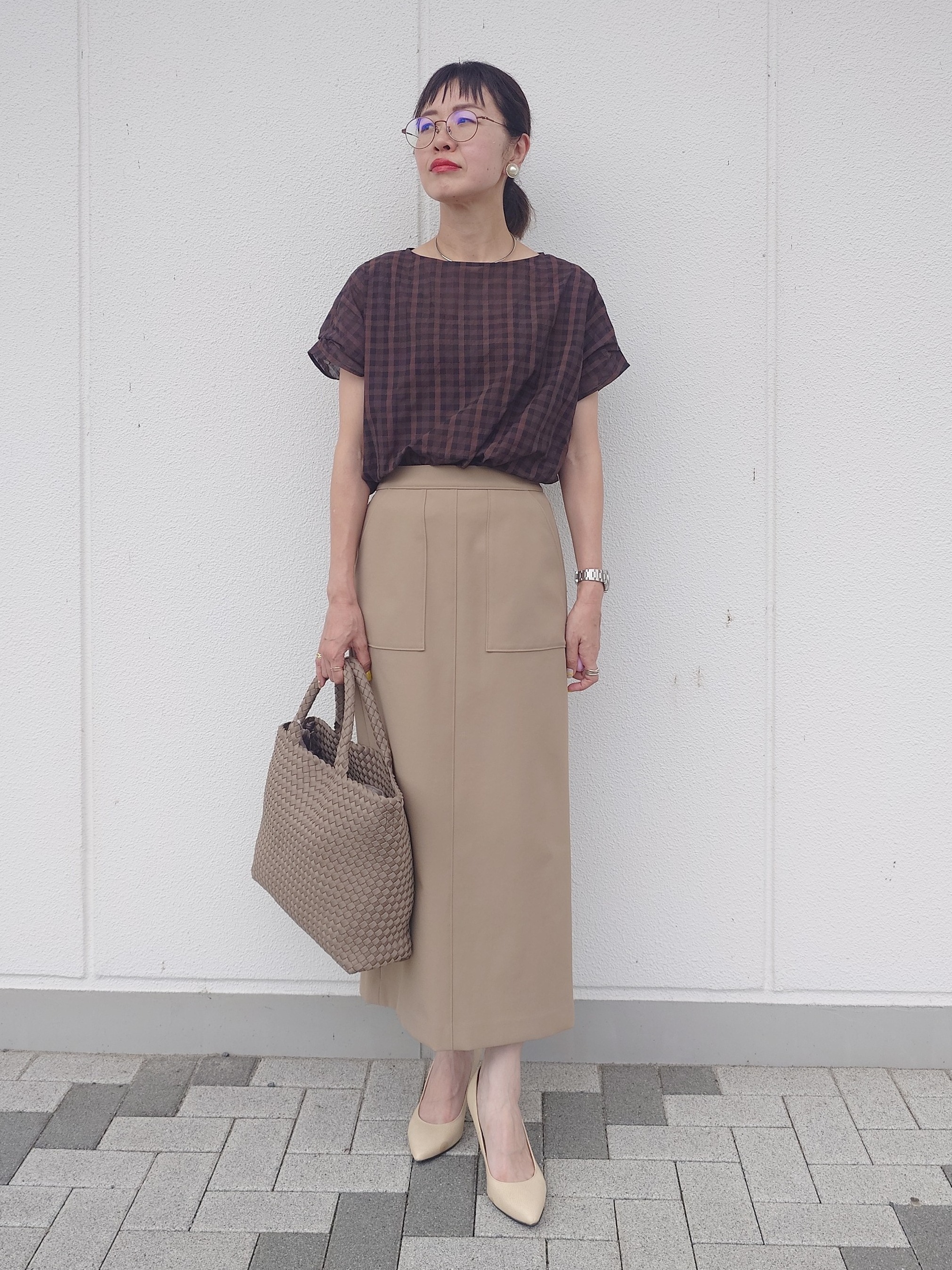 MUTSUKOさんの「UNTITLED｜シアーチェックブラウス」を使ったコーディネート