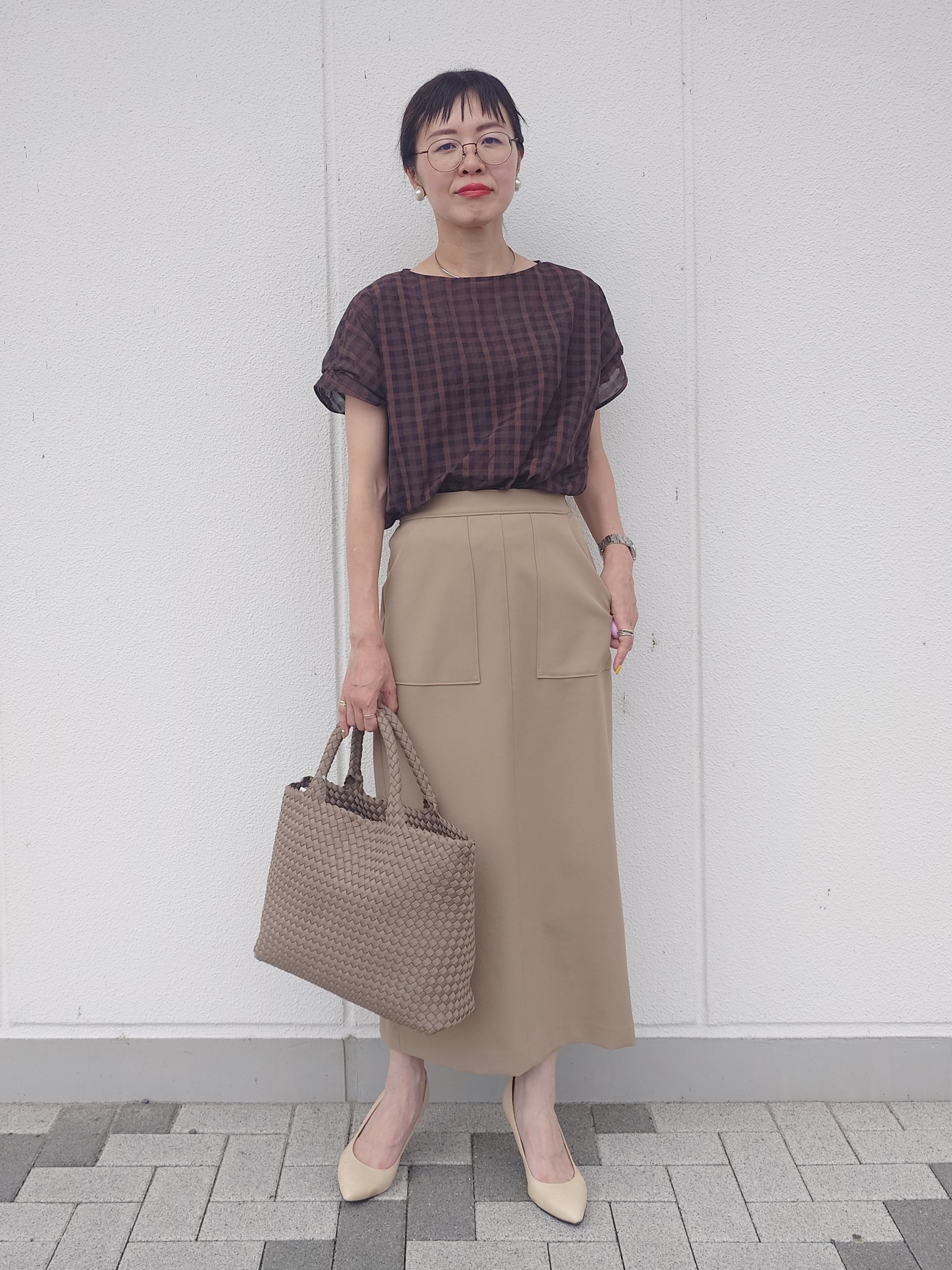 MUTSUKOさんの「UNTITLED｜シアーチェックブラウス」を使ったコーディネート