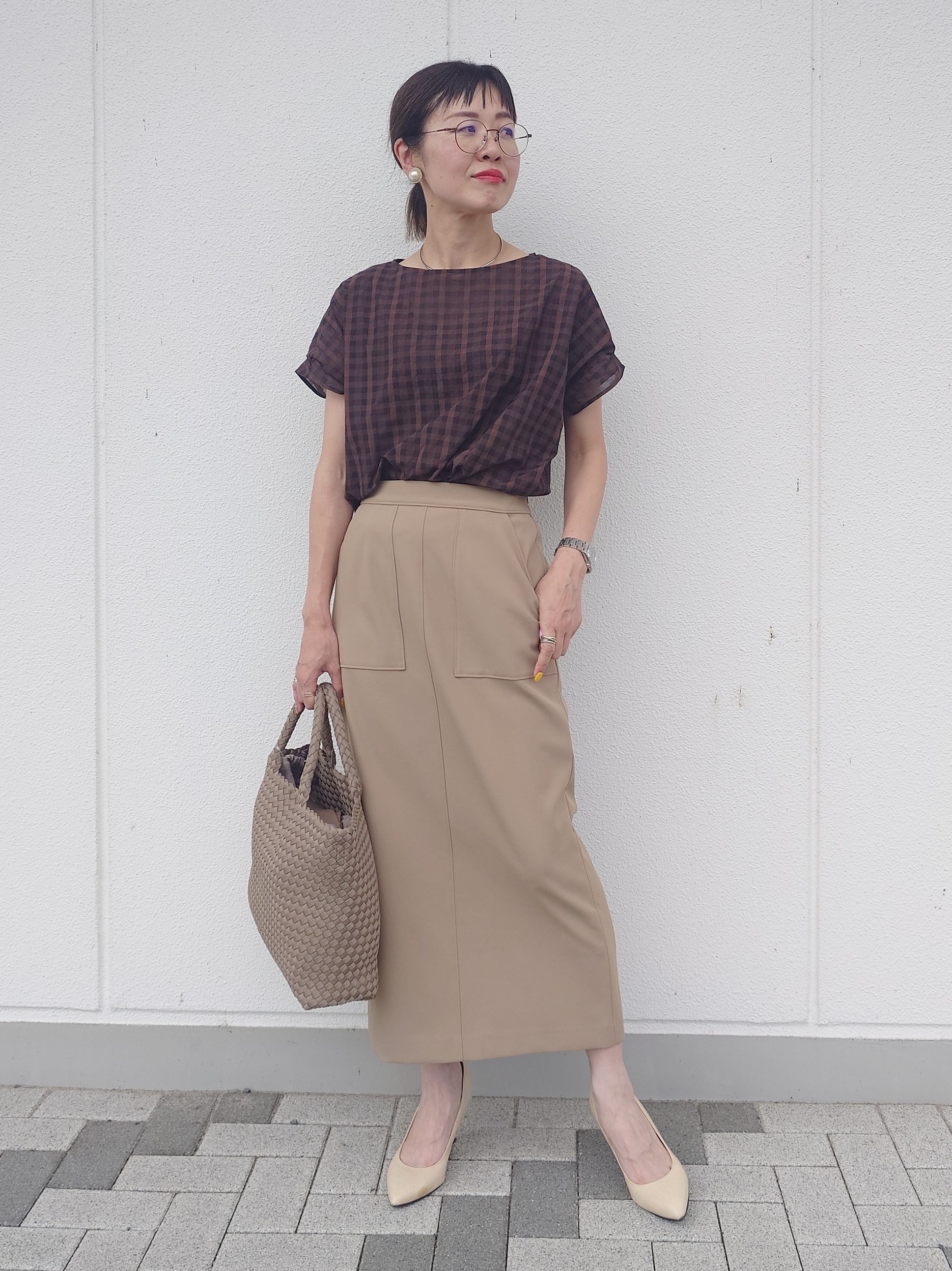 MUTSUKOさんの「UNTITLED｜シアーチェックブラウス」を使ったコーディネート