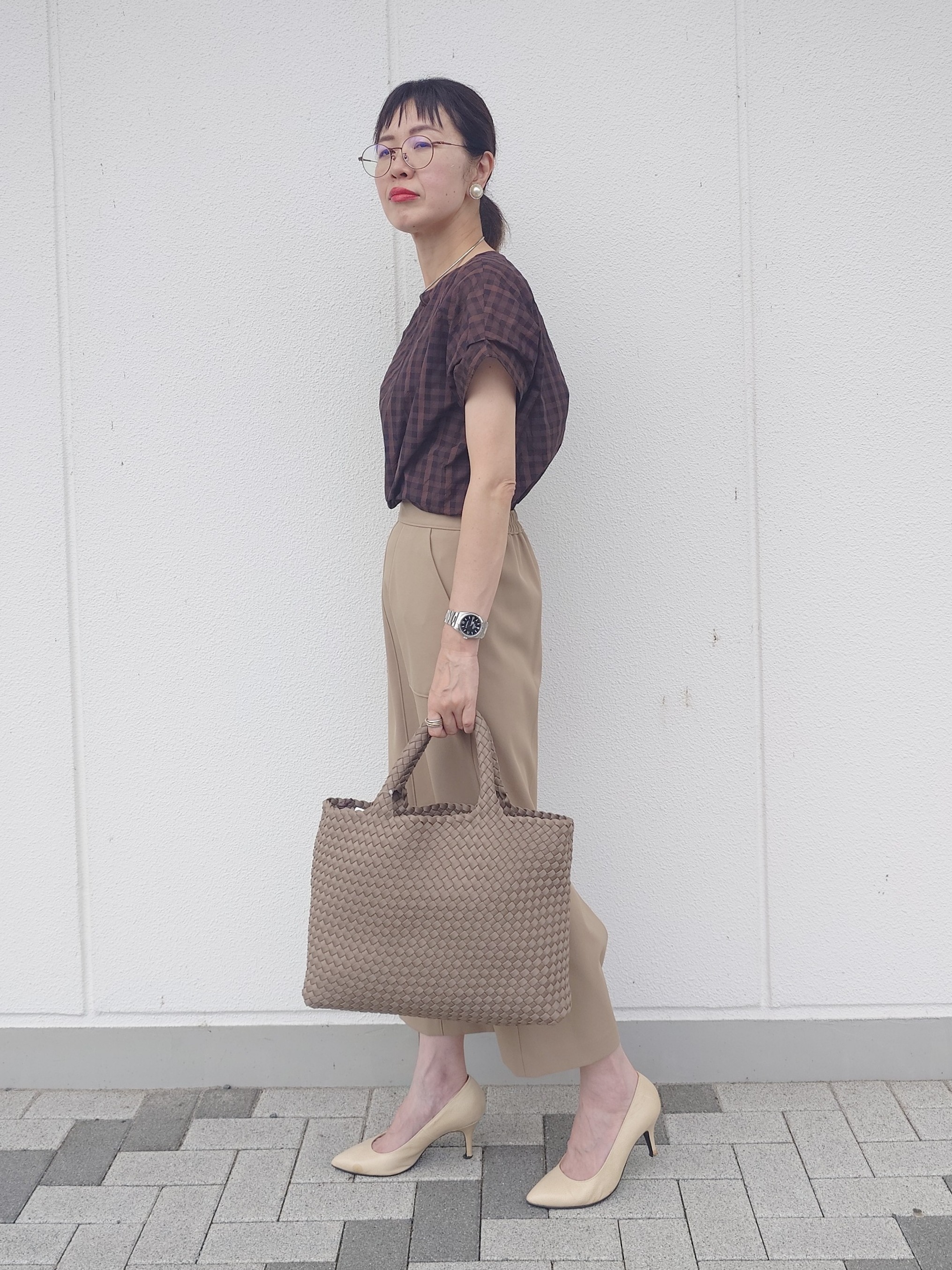 MUTSUKOさんの「UNTITLED｜シアーチェックブラウス」を使ったコーディネート