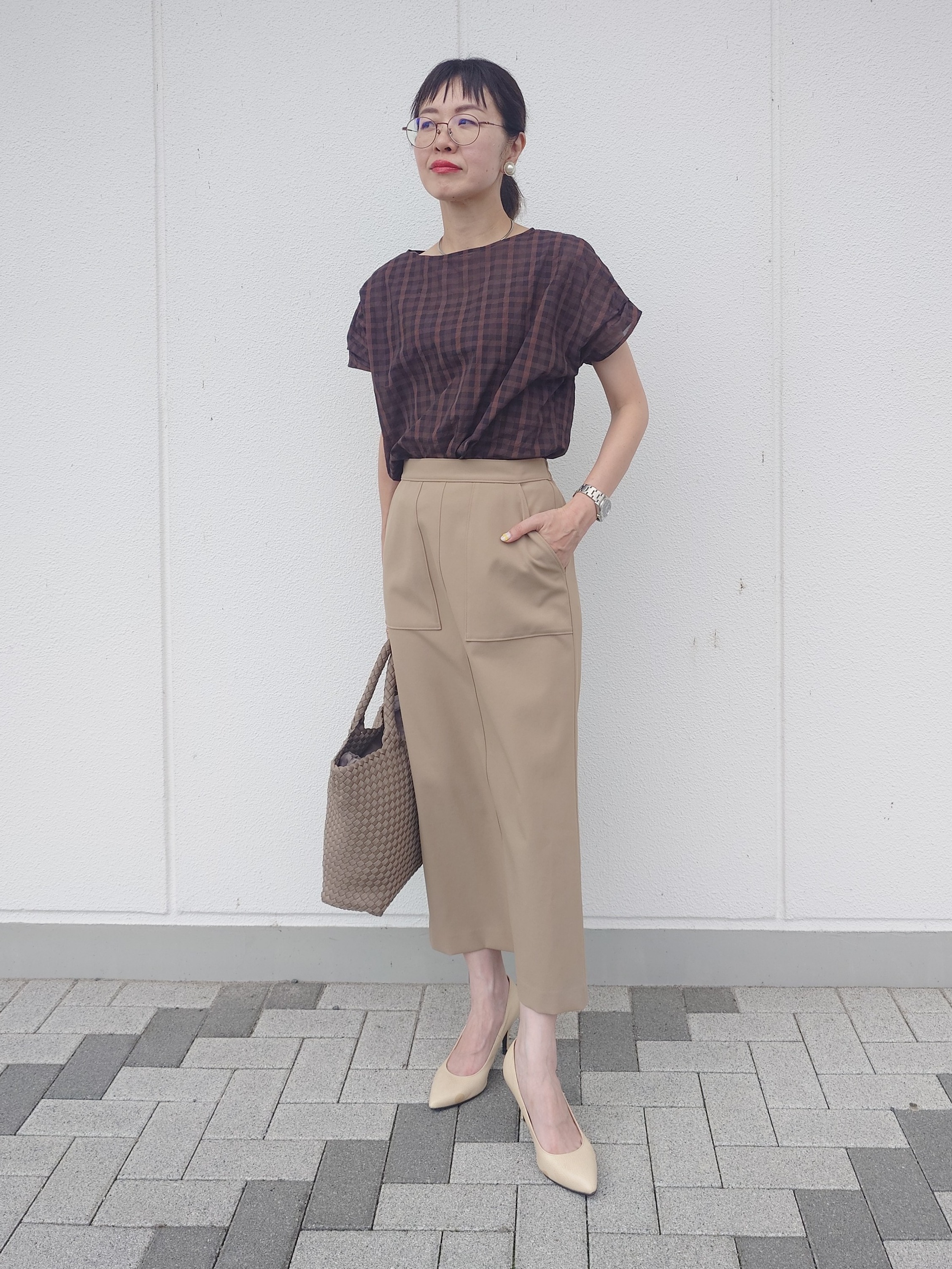 MUTSUKOさんの「UNTITLED｜シアーチェックブラウス」を使ったコーディネート