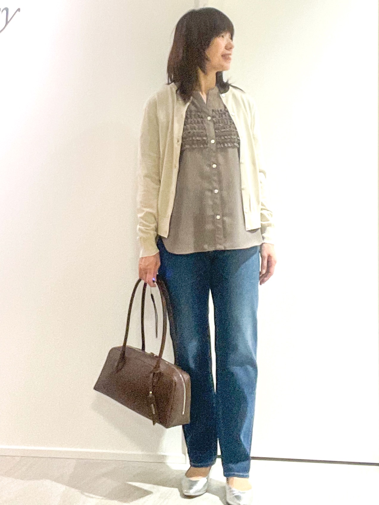 めいさんの「UNTITLED｜【9色展開/アンサンブル可】コットンクルーネックカーディガン」を使ったコーディネート