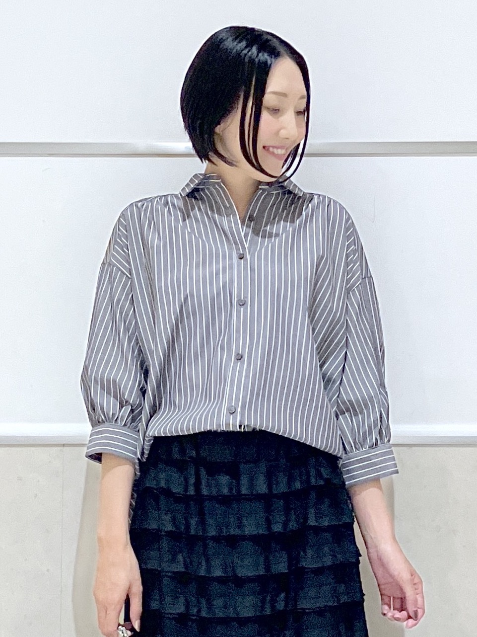 eriko さんの「Dessin｜【UVカット】ギャザースリーブストライプシャツ6分袖」を使ったコーディネート