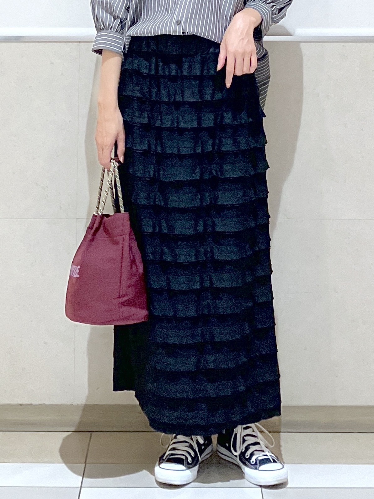 eriko さんの「Dessin｜【UVカット】ギャザースリーブストライプシャツ6分袖」を使ったコーディネート