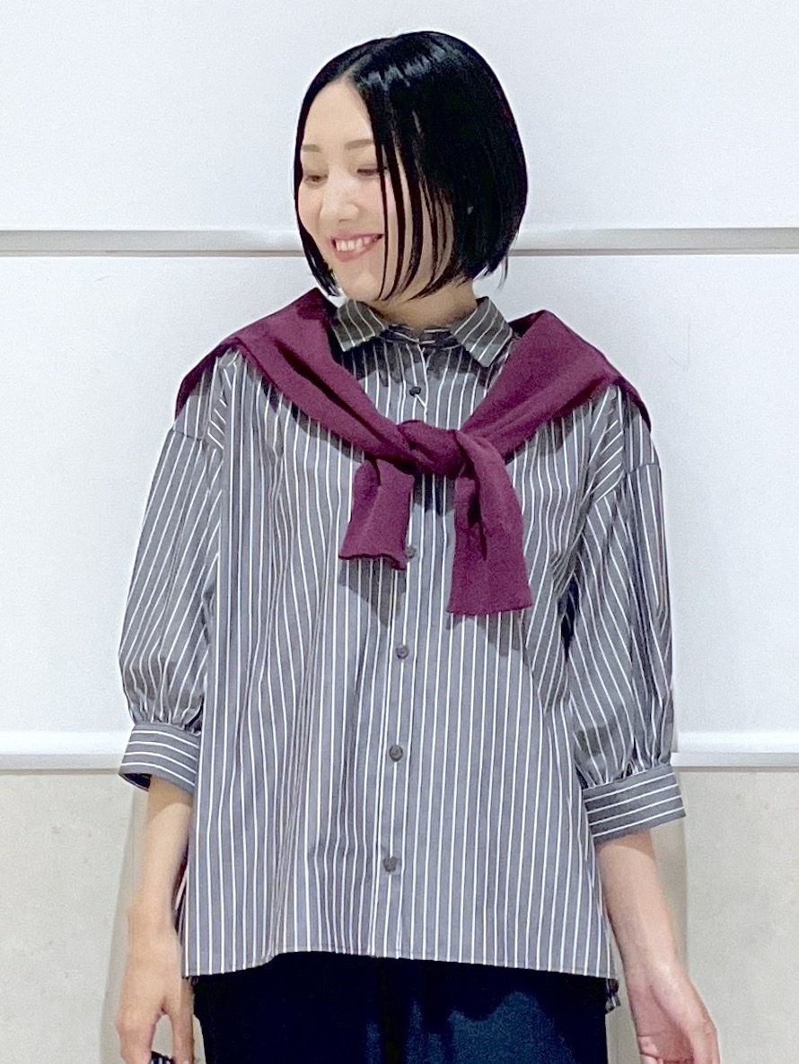 eriko さんの「Dessin｜【UVカット】ギャザースリーブストライプシャツ6分袖」を使ったコーディネート