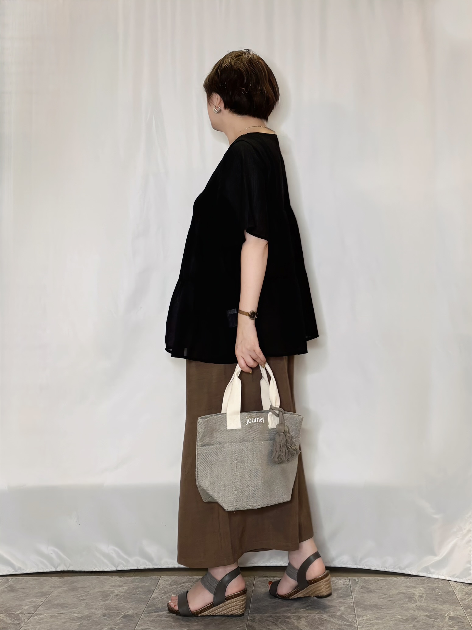 たみさんの「SHOO･LA･RUE｜【洗濯機可/S-LL】インせず着られる シアー素材が上品なティアードブラウス」を使ったコーディネート