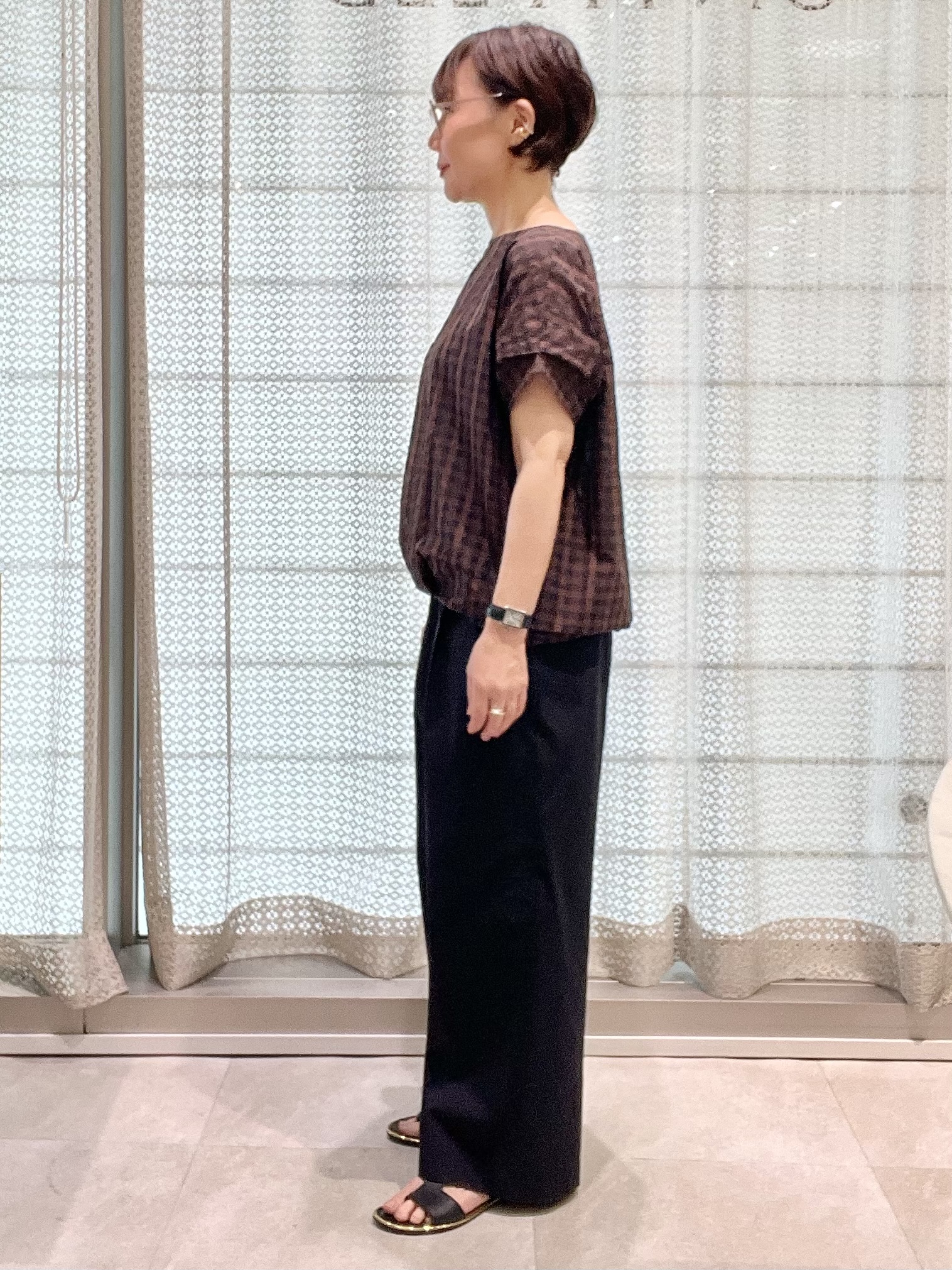 ymさんの「UNTITLED｜シアーチェックブラウス」を使ったコーディネート