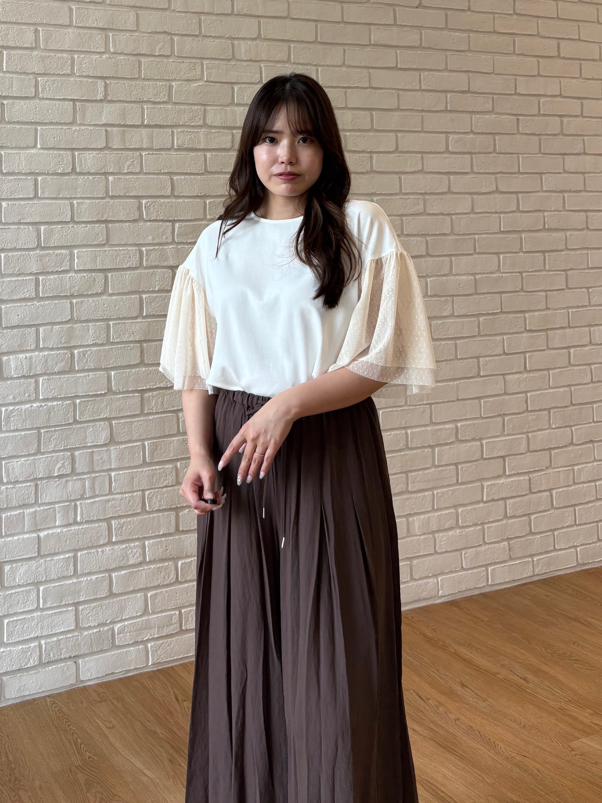 MISAKIさんの「COUP DE CHANCE｜チュール袖カットソー」を使ったコーディネート