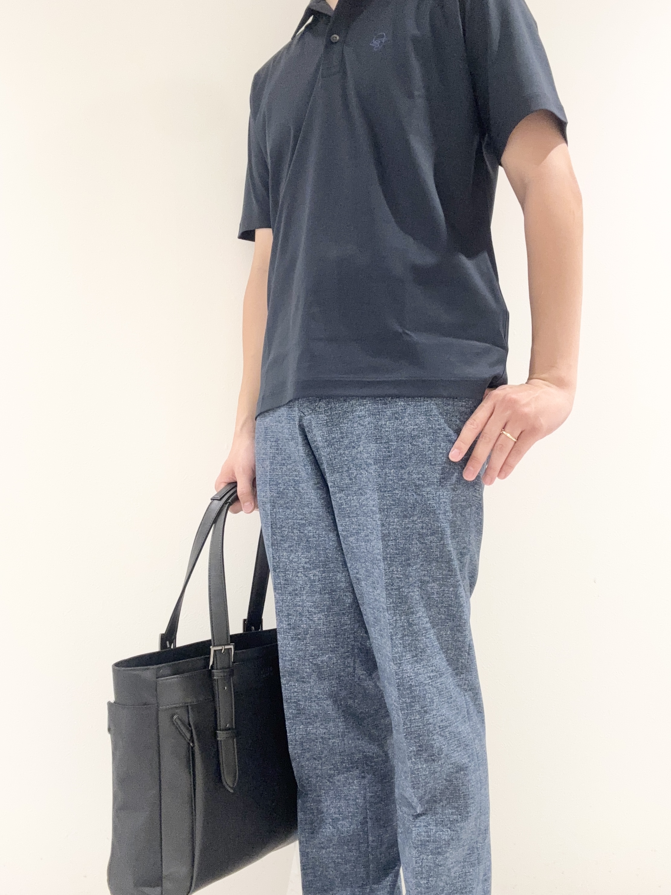 及川さんの「TAKEO KIKUCHI｜【接触冷感】アイスクリアコットン ワンポイント ポロシャツ」を使ったコーディネート