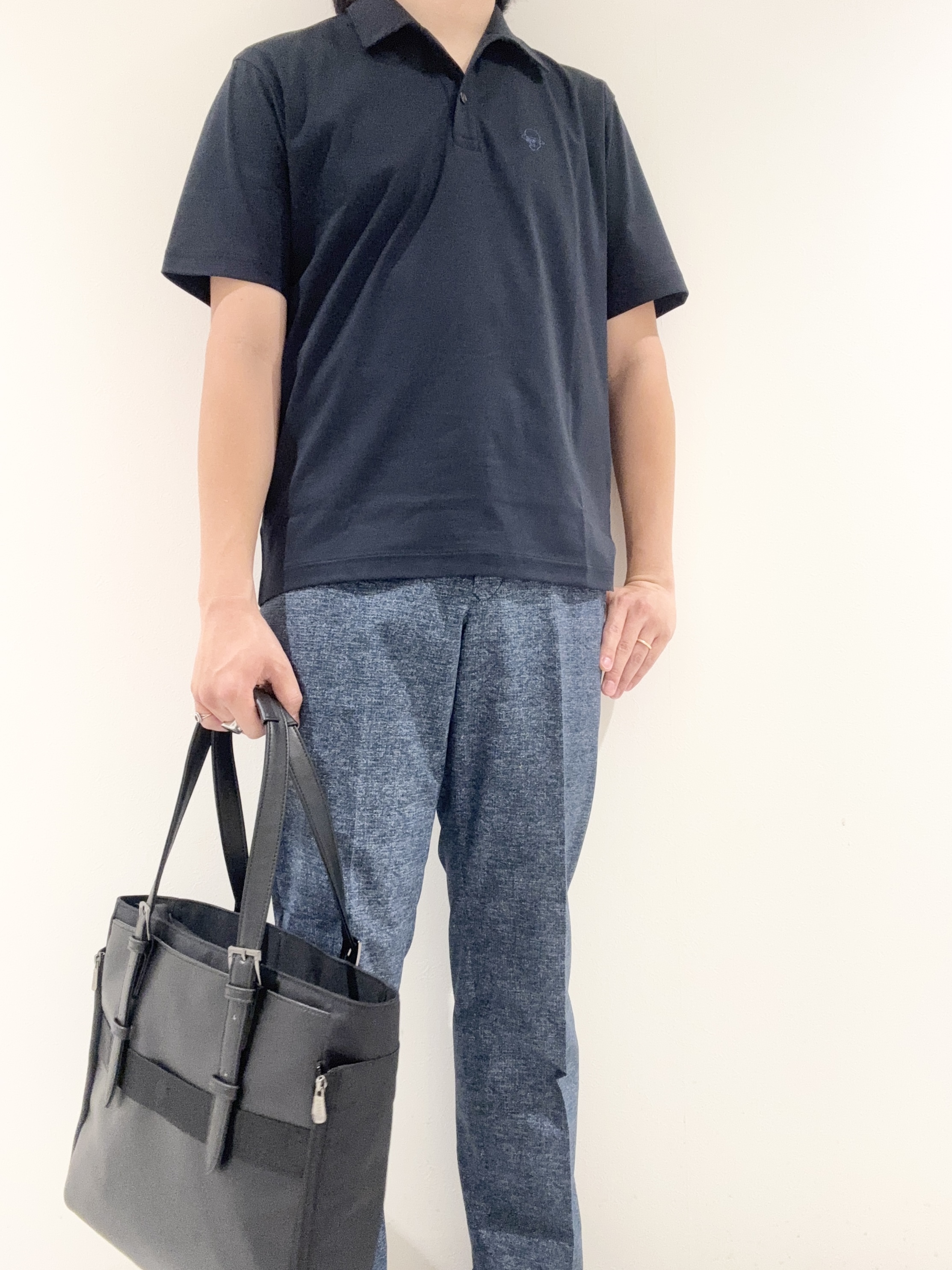 及川さんの「TAKEO KIKUCHI｜【接触冷感】アイスクリアコットン ワンポイント ポロシャツ」を使ったコーディネート