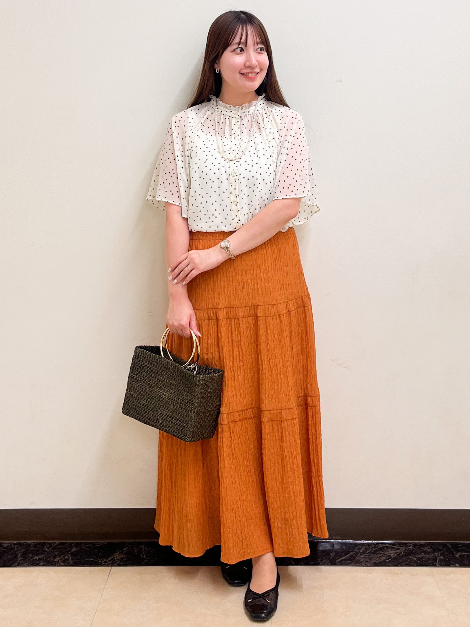 mikikoさんの「Reflect｜【セットアップ／手洗い可】ドット柄シアーブラウス」を使ったコーディネート